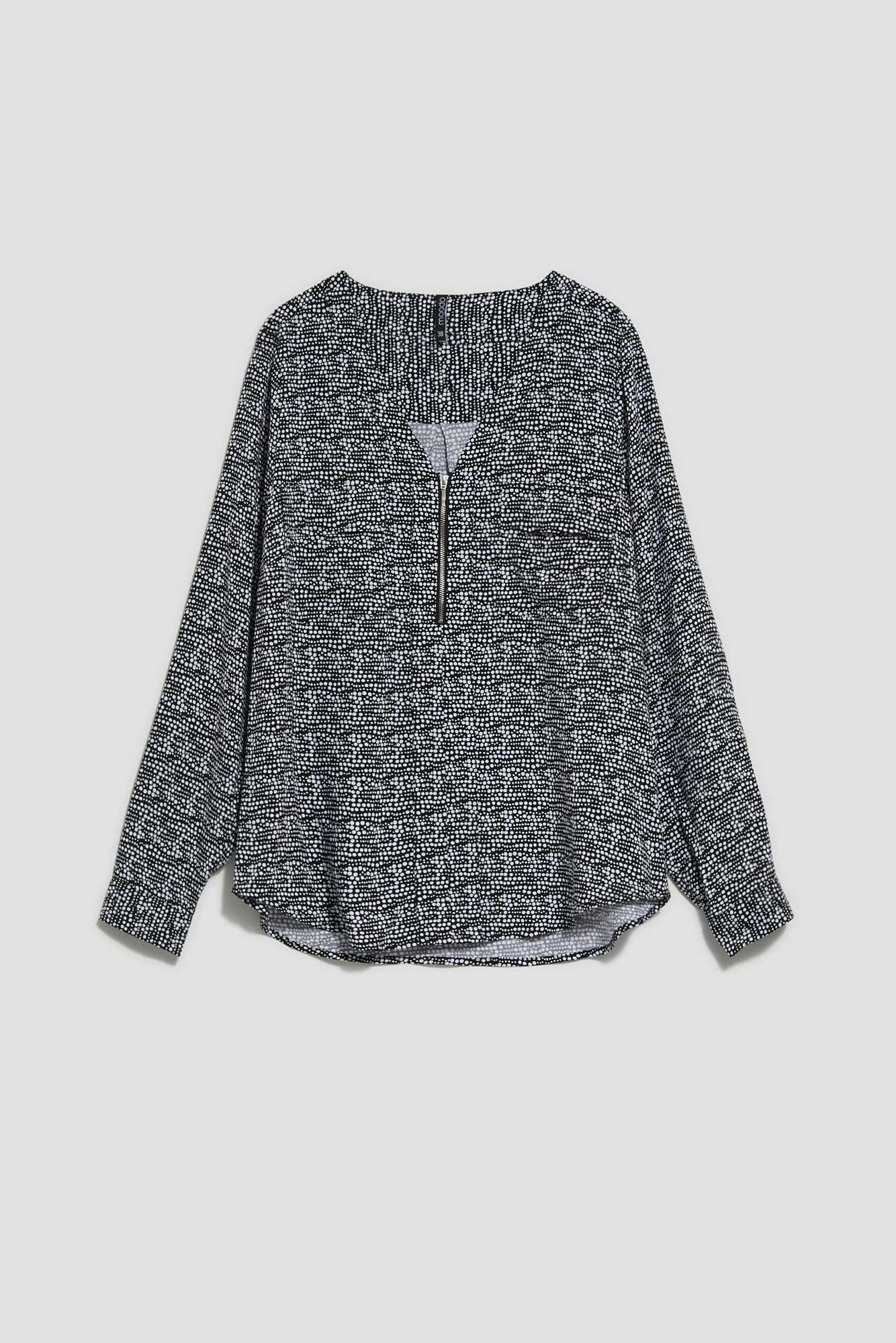 Viscose shirt with a V-neck and decorative zipper