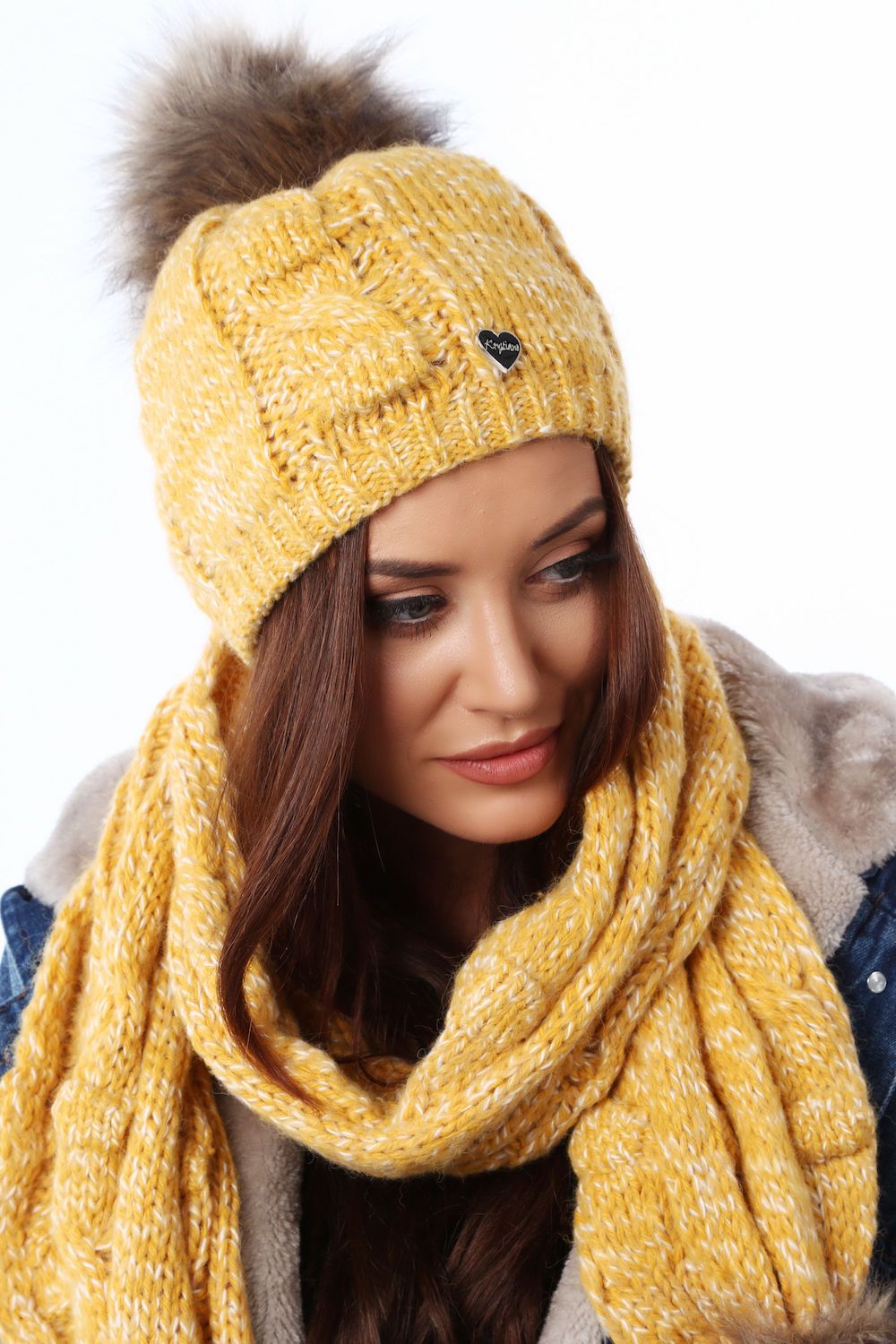 Winter set of honey, cap and scarf