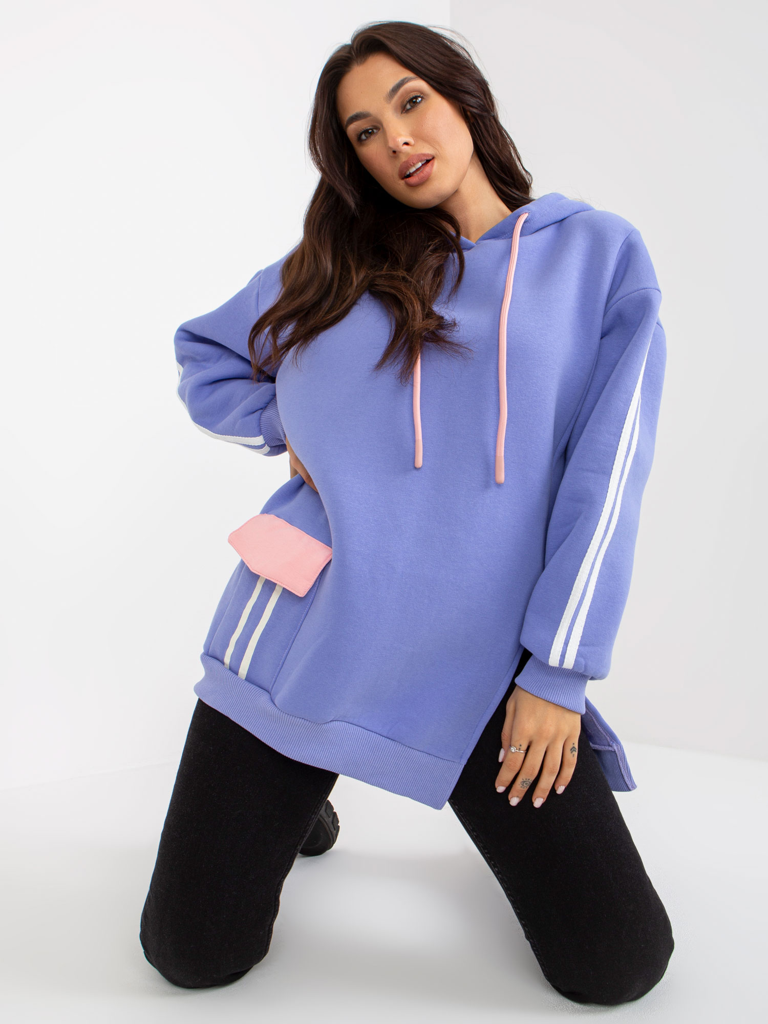 Light Purple Warm Hoodie With Stripes