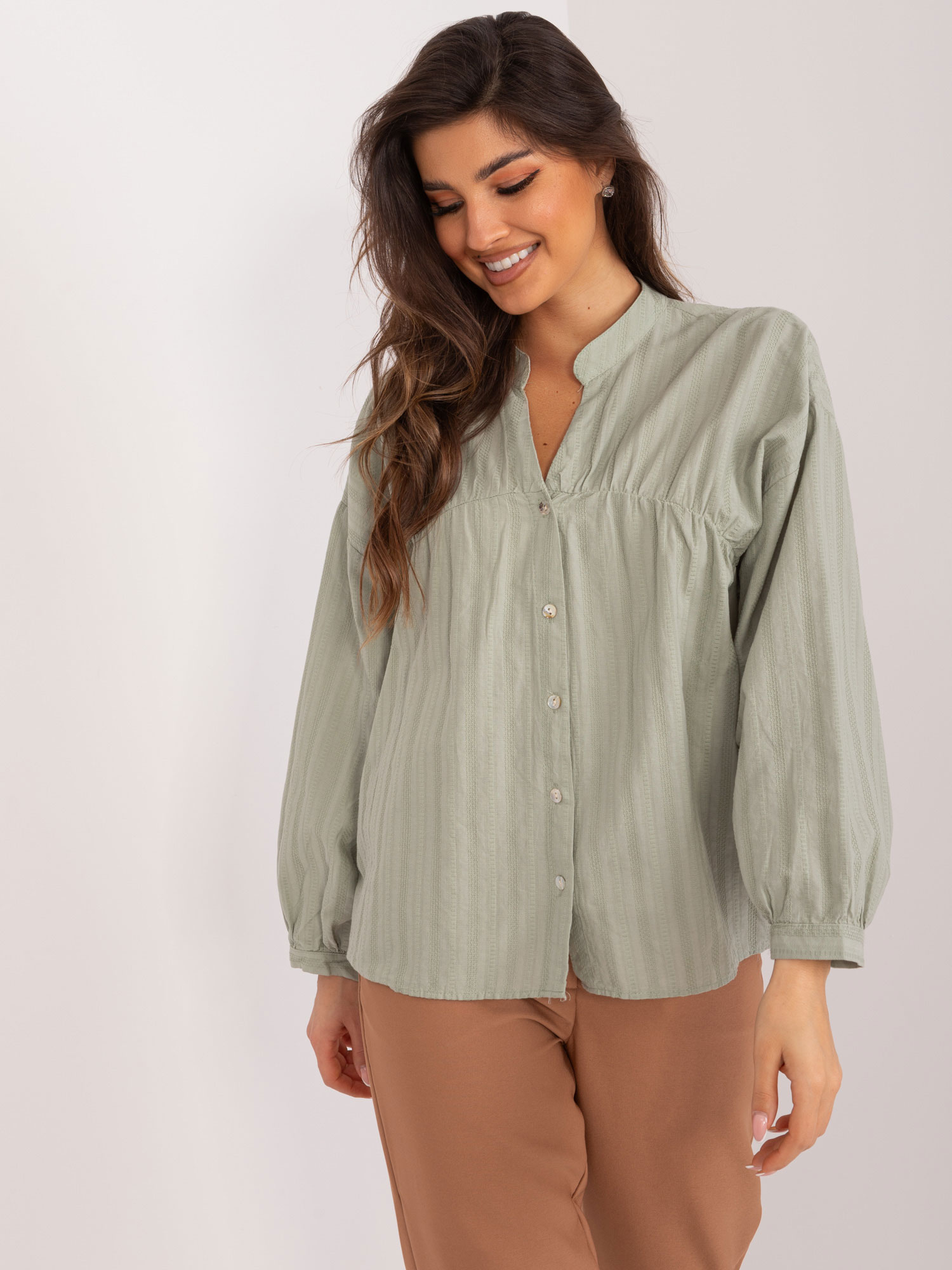 Khaki cotton oversize shirt with button fastening