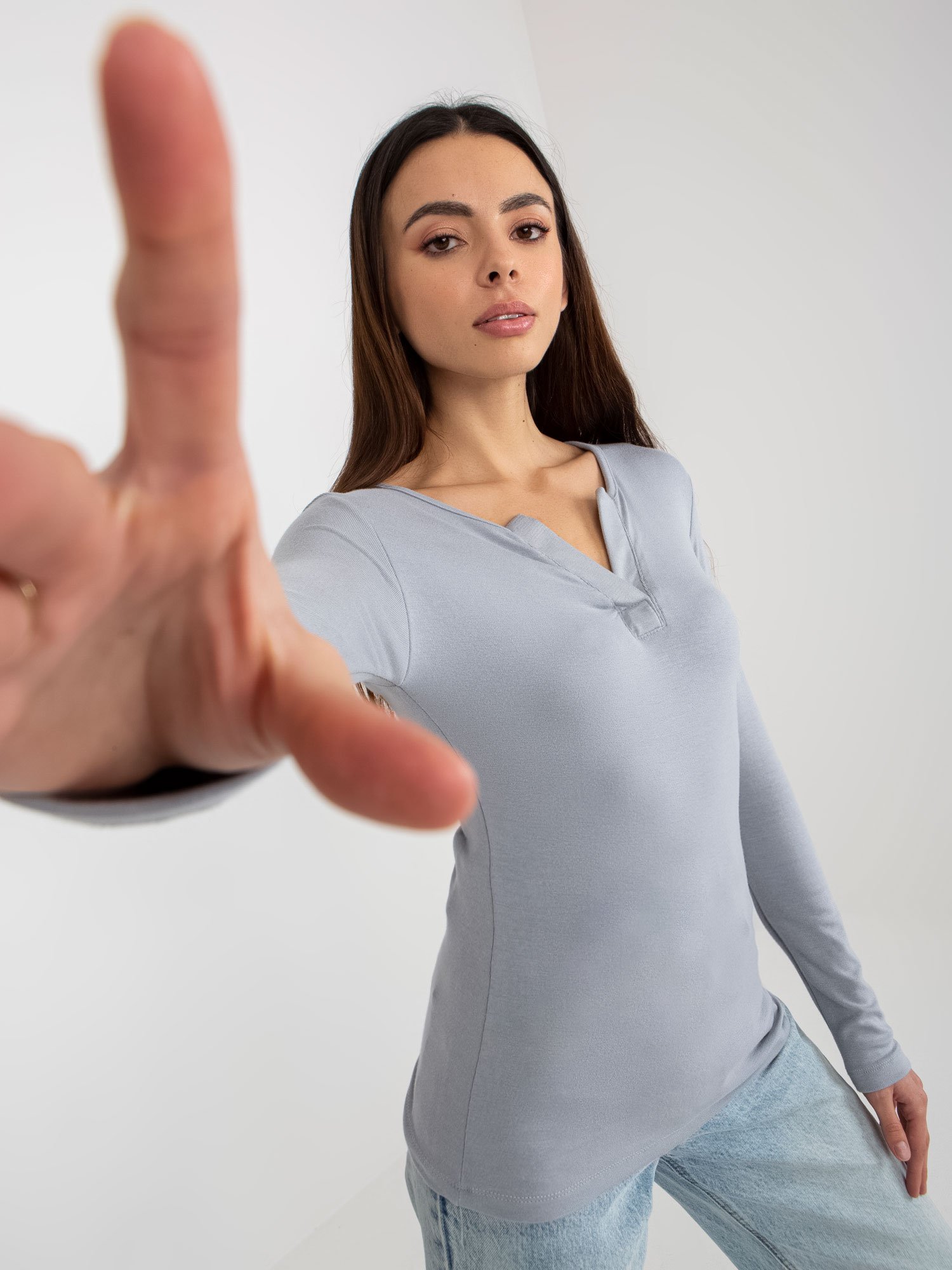 Grey Fitted Casual Viscose Blouse