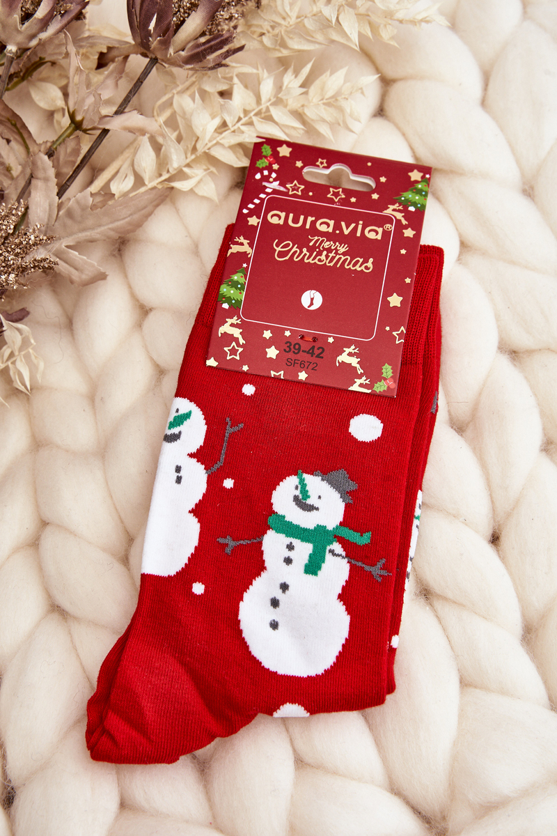 Men's Christmas Cotton Socks with Snowmen, Red