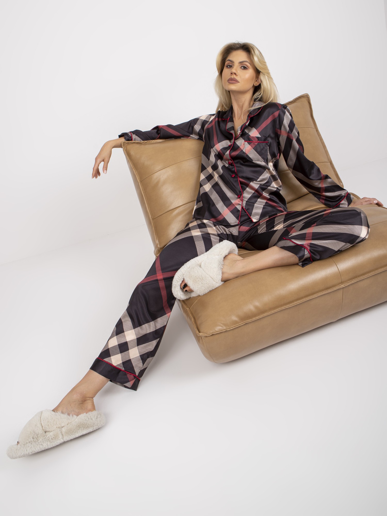 Black pyjamas made of artificial satin with trousers