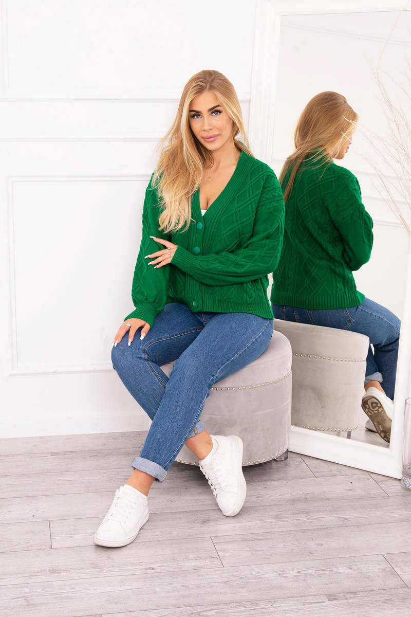 Button-down sweater with decorative green knit
