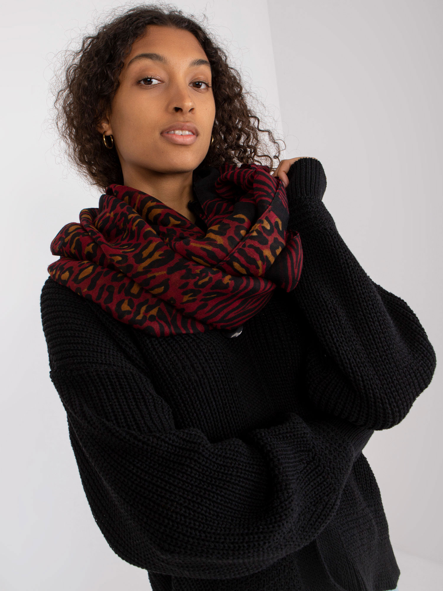 Black-brown scarf with animal patterns