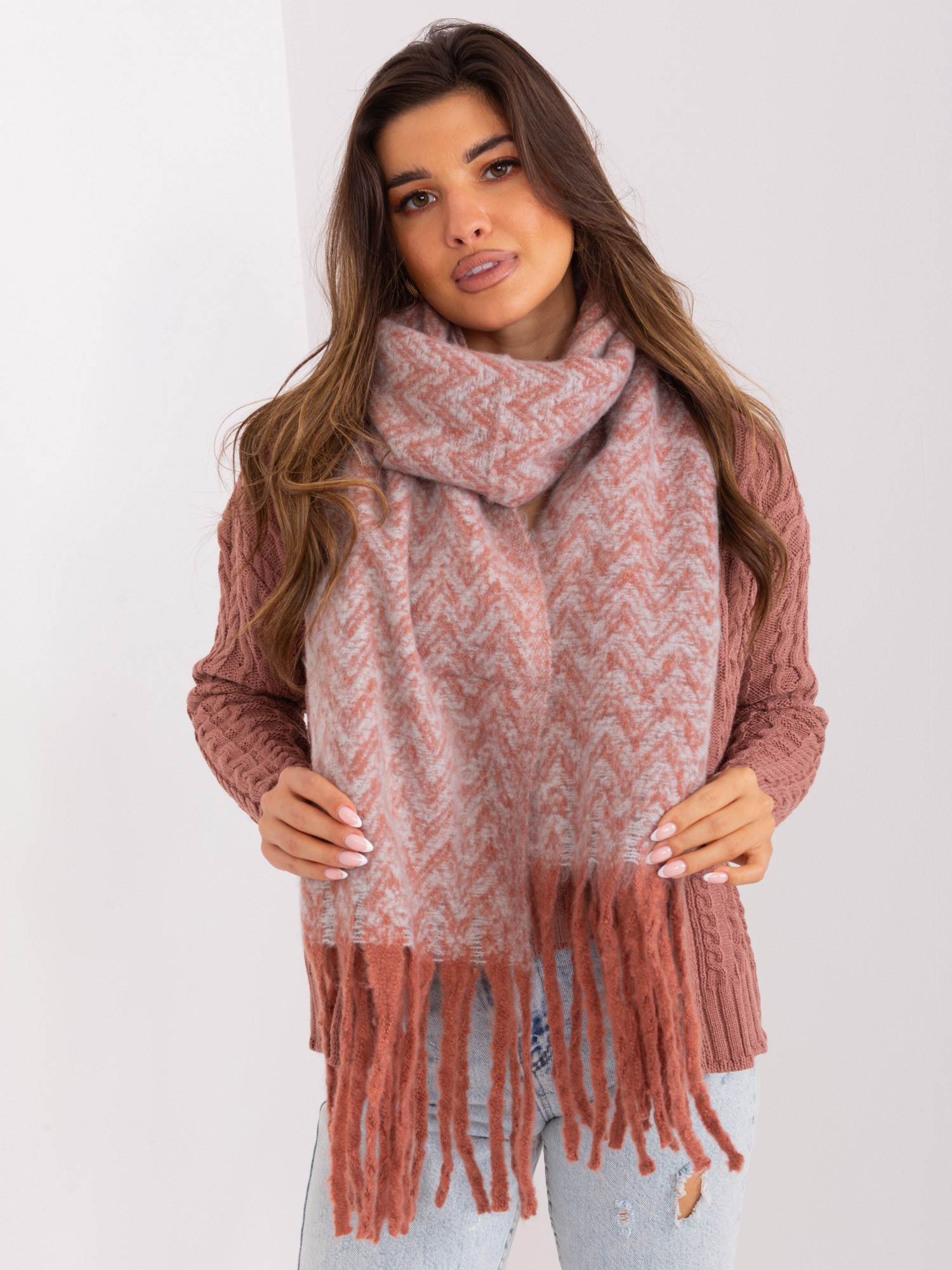 Orange And Light Grey Patterned Scarf