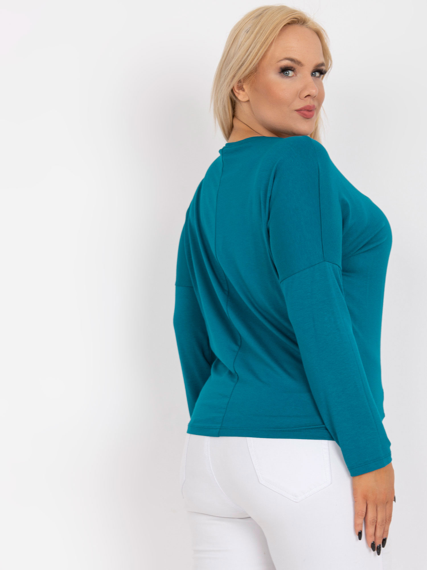 Plus size blouse made of marine viscose with a V-neck Elisa