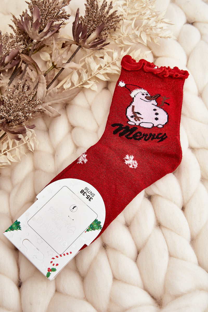 Women's Shiny Christmas Socks with Red Snowman