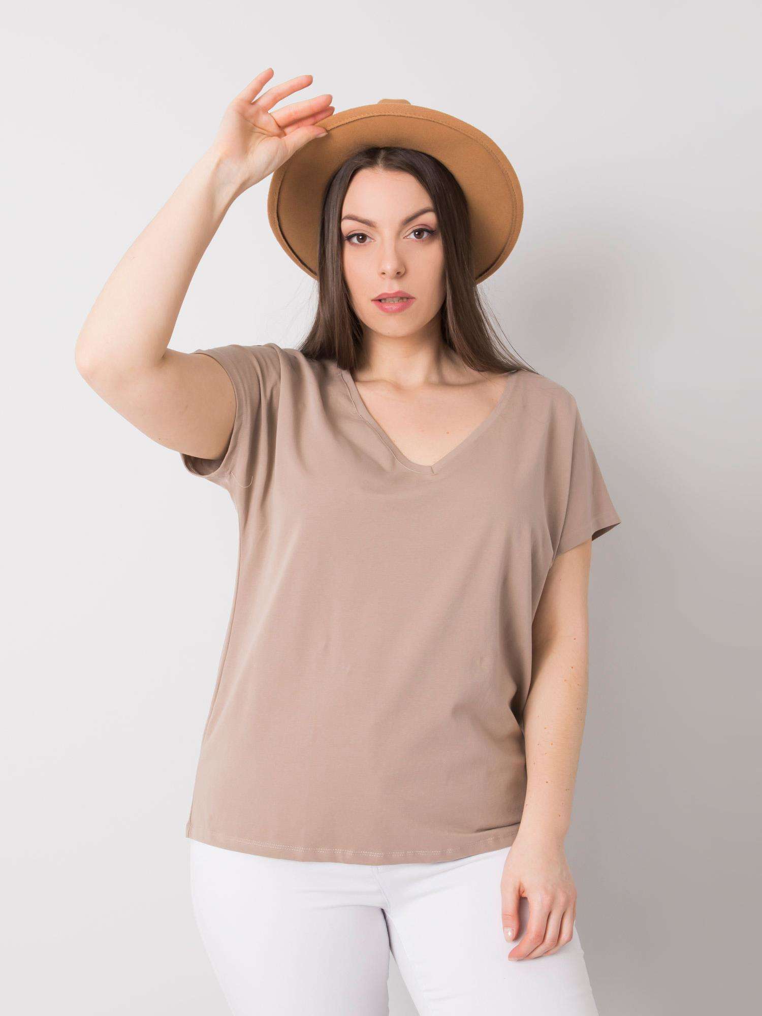 Dark beige women's plus size V-neck t-shirt