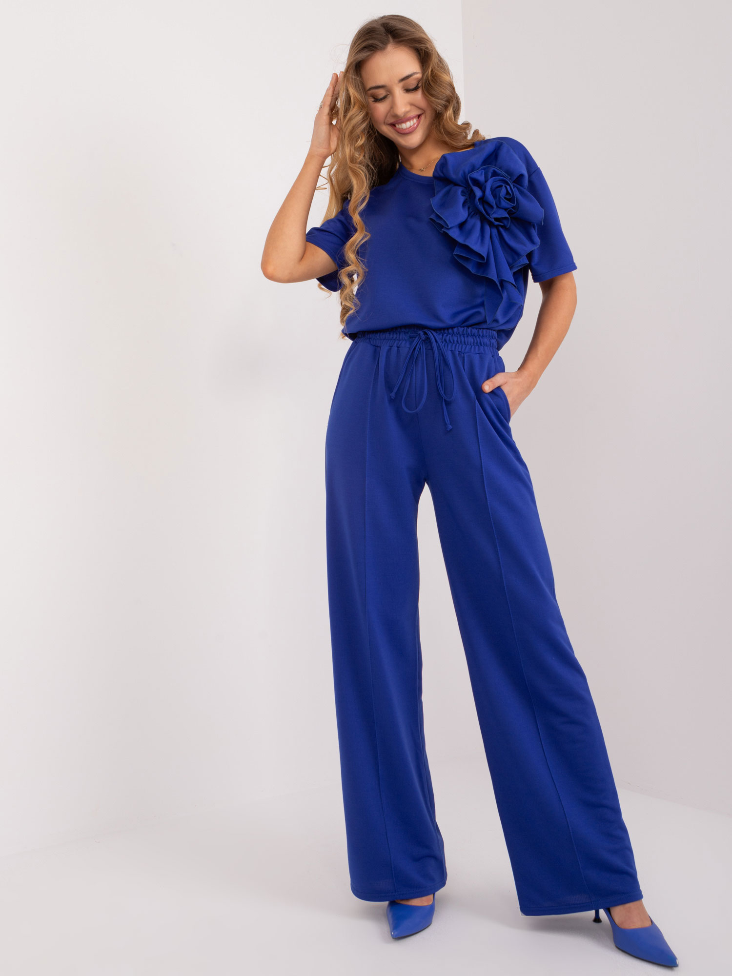 Cobalt Blue Women's High Waisted Fabric Trousers