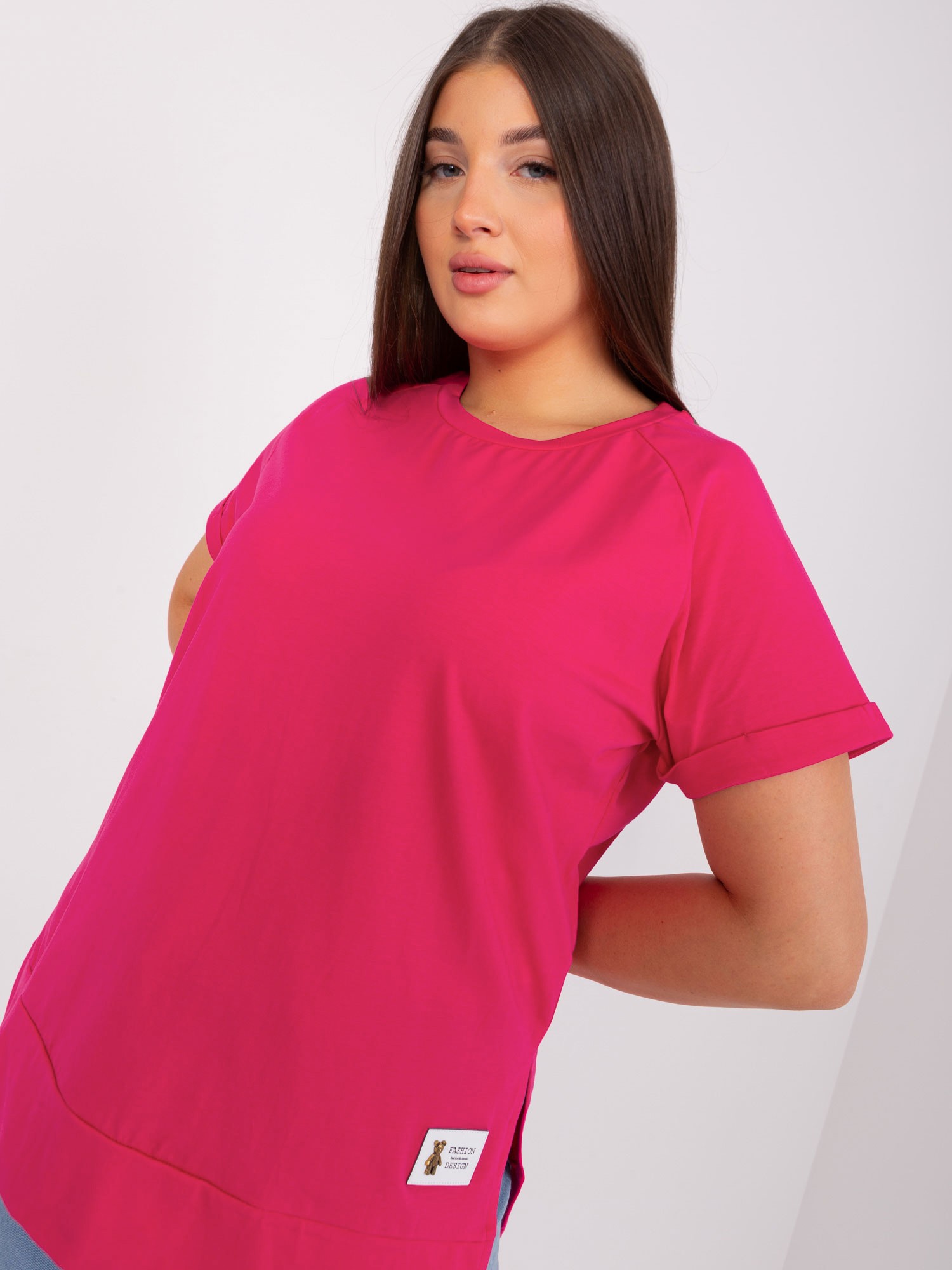 Basic Blouse With Short Sleeves Fuchsia Size Plus