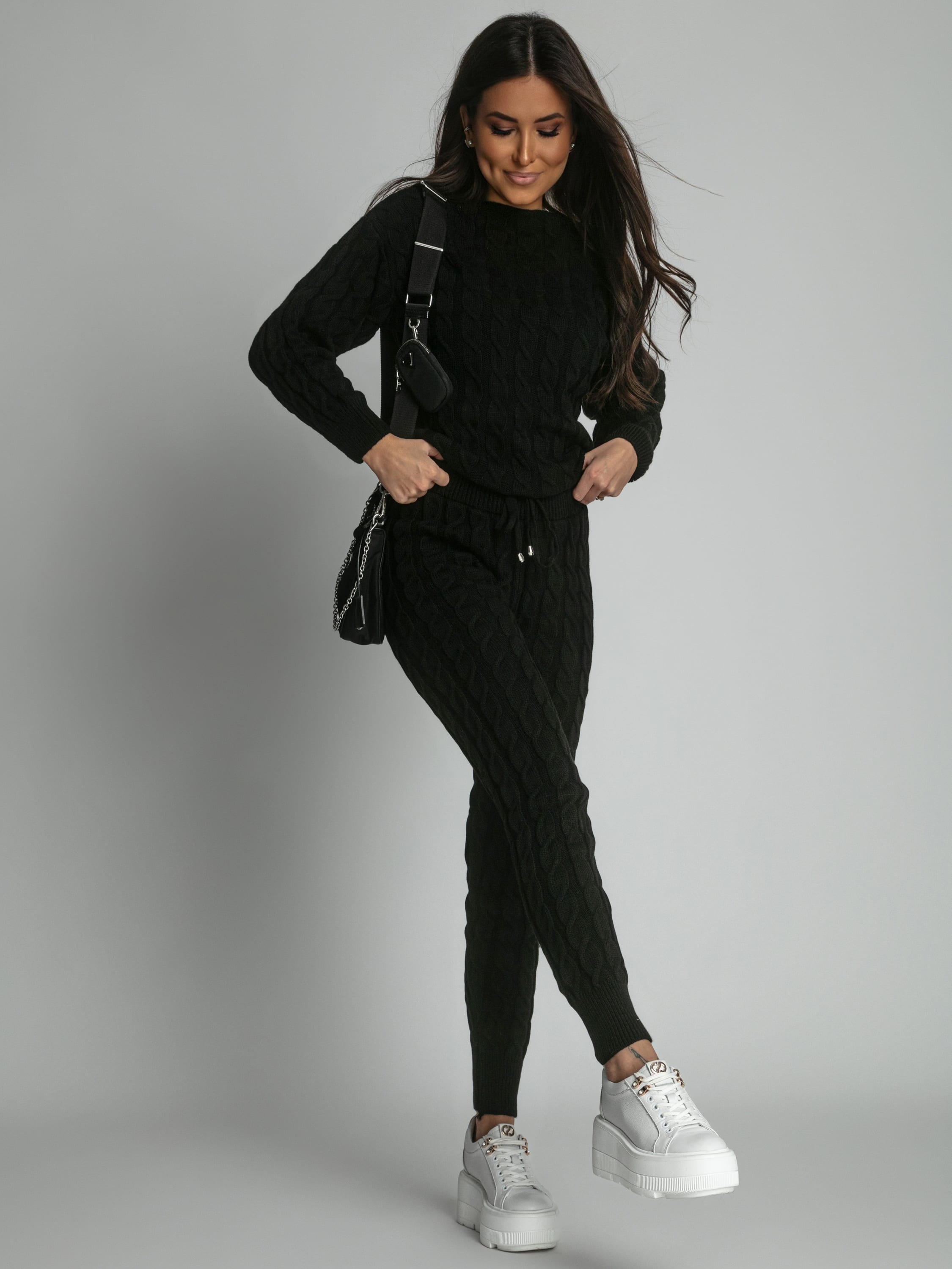 Warm Black Sweater Set With Trousers