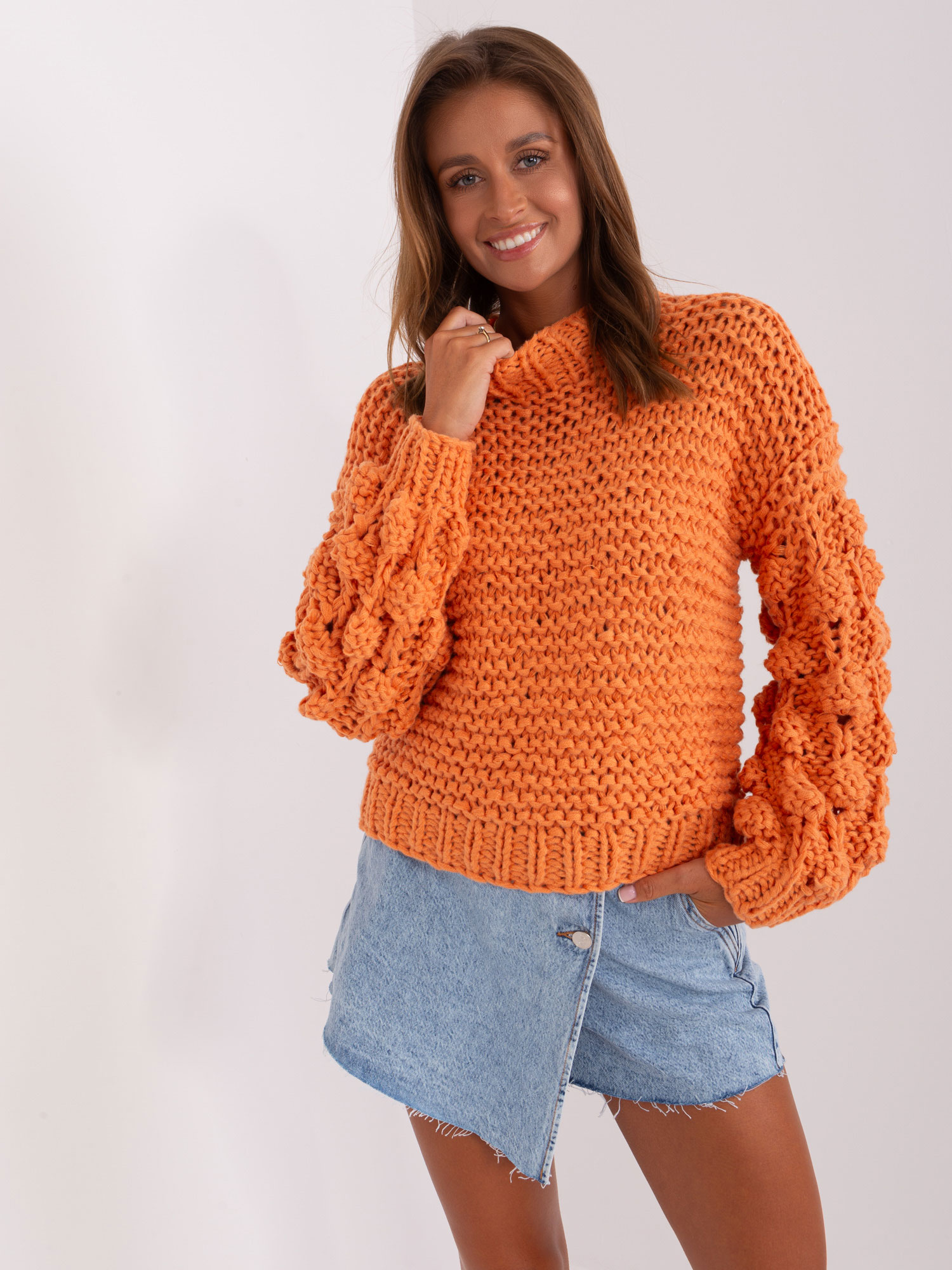 Orange oversize sweater with thick knitwear