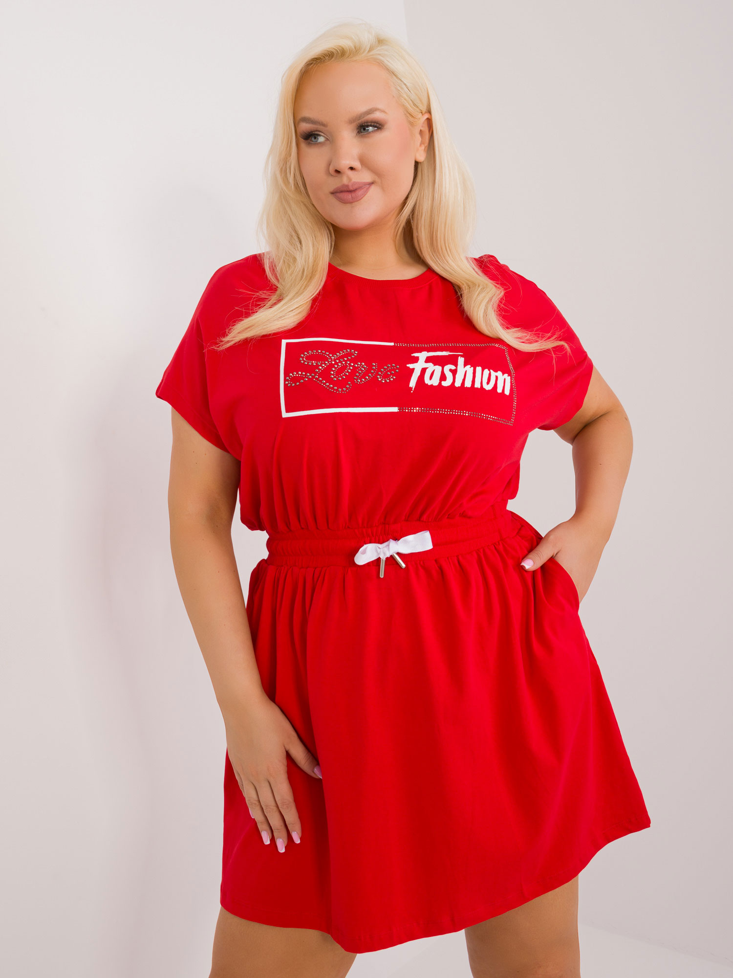 Red plus size dress with elastic waistband