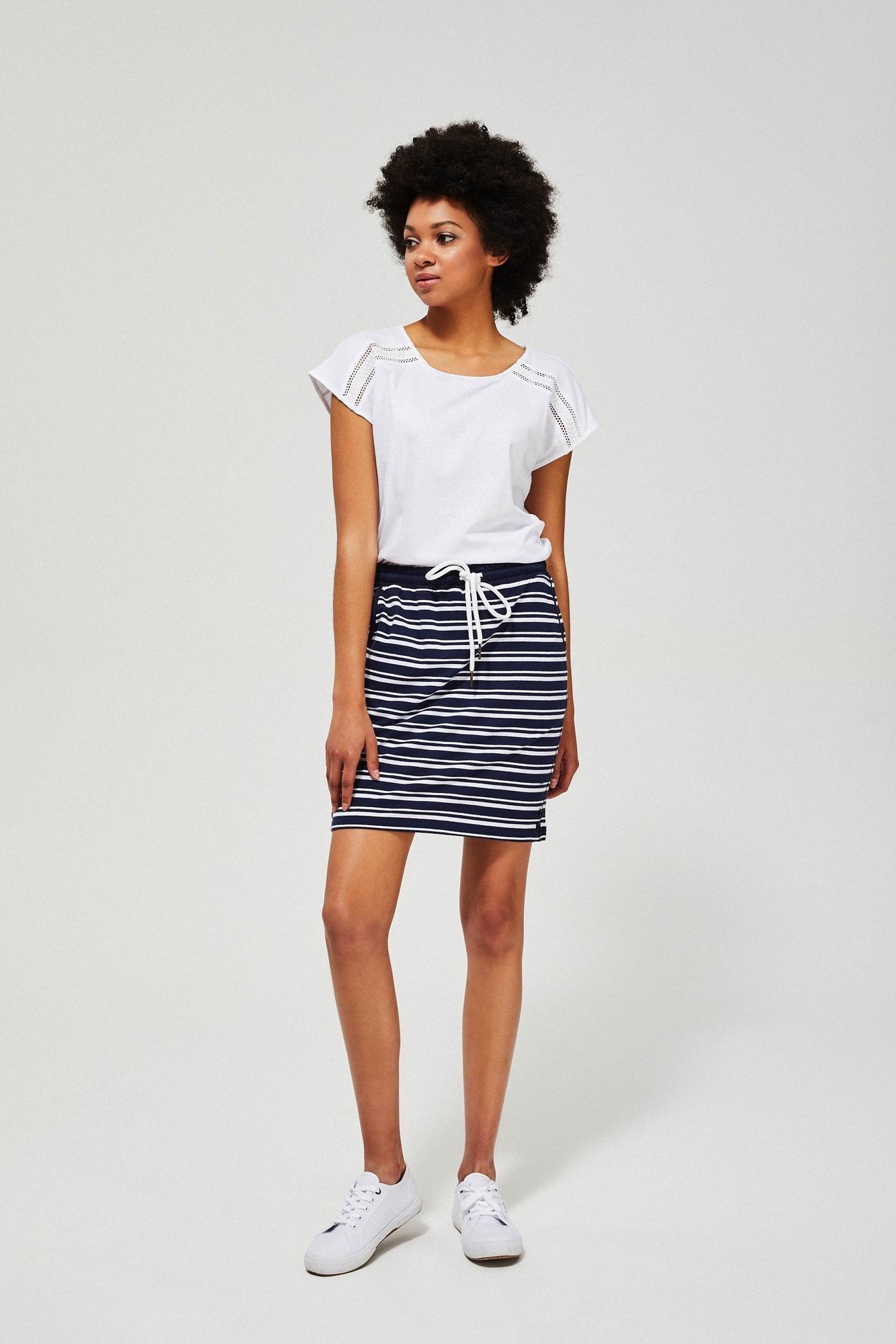 Cotton Striped Skirt - Dark Blue