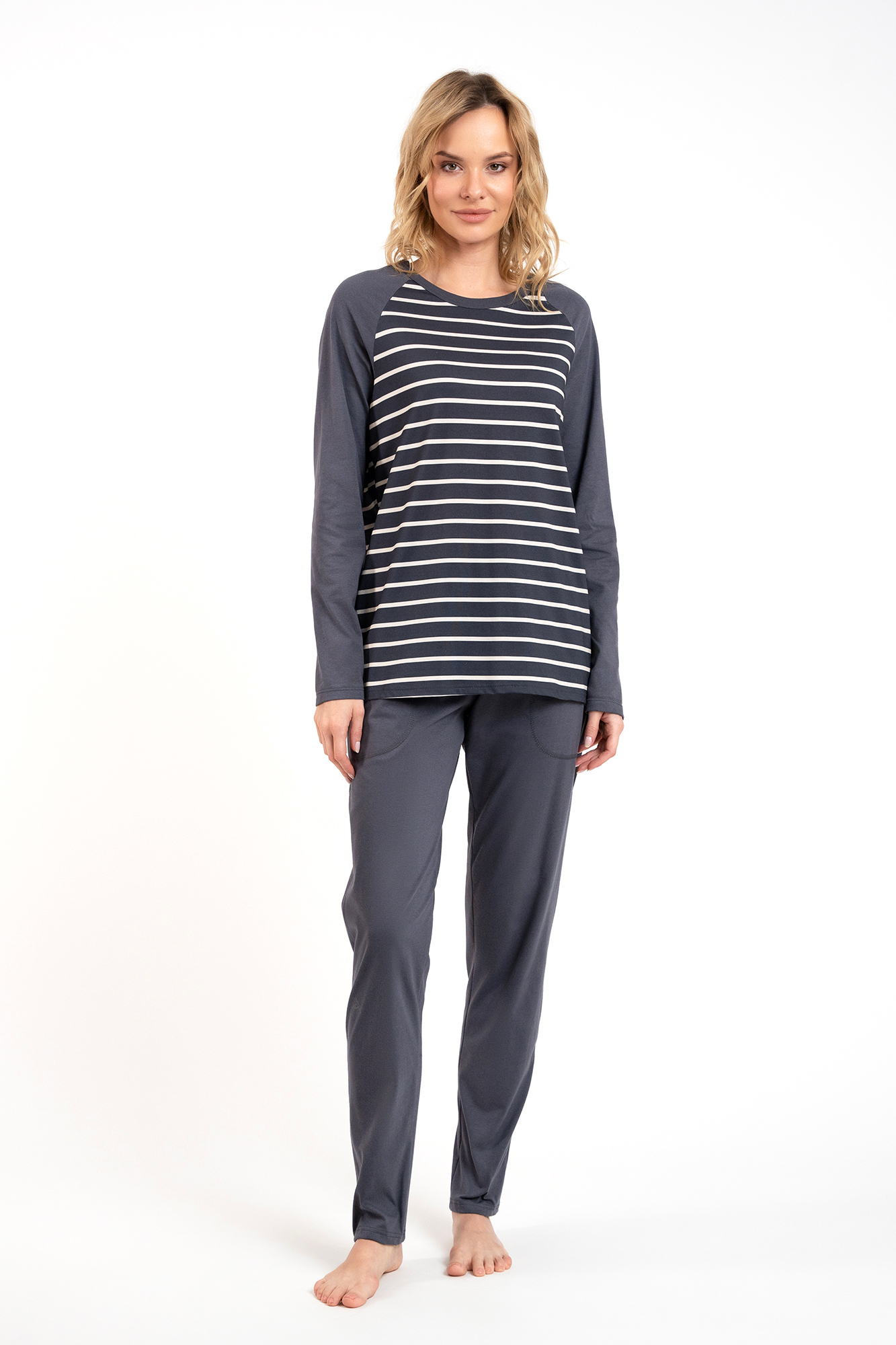 Women's Pyjamas Oda Long Sleeves, Long Legs - Graphite/graphite Print