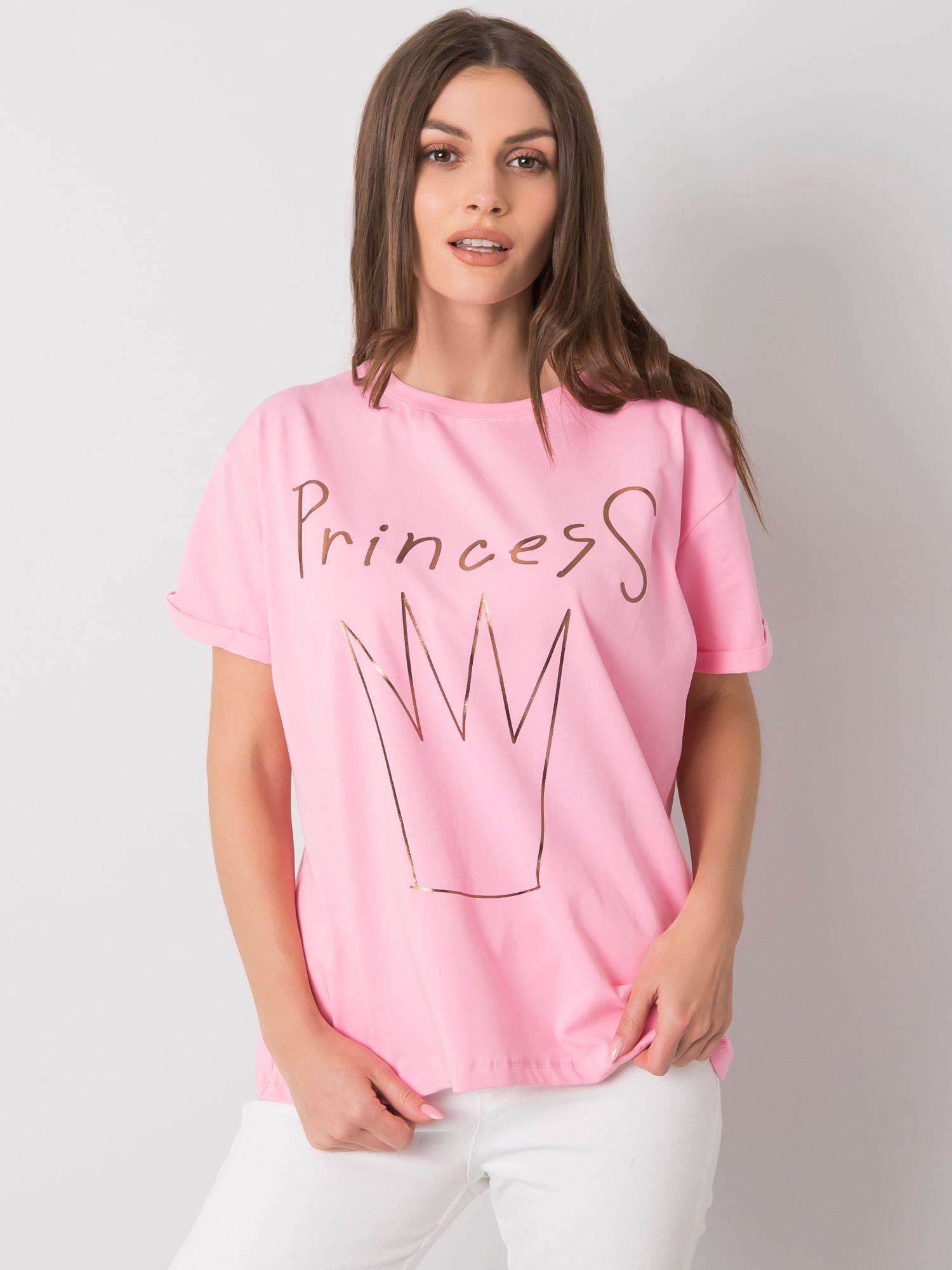Levně Dámské růžové bavlněné tričko s potiskem