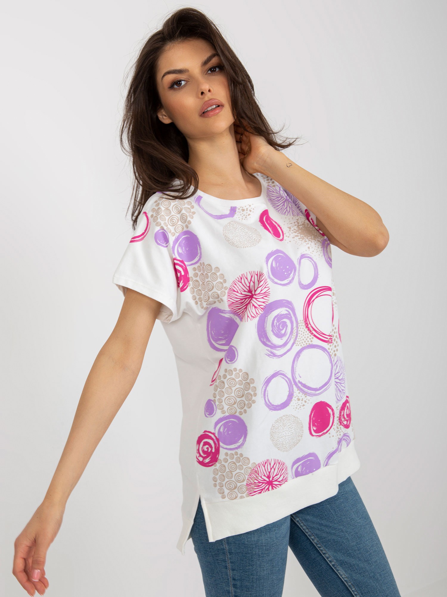 Ecru-pink Cotton Blouse With Print