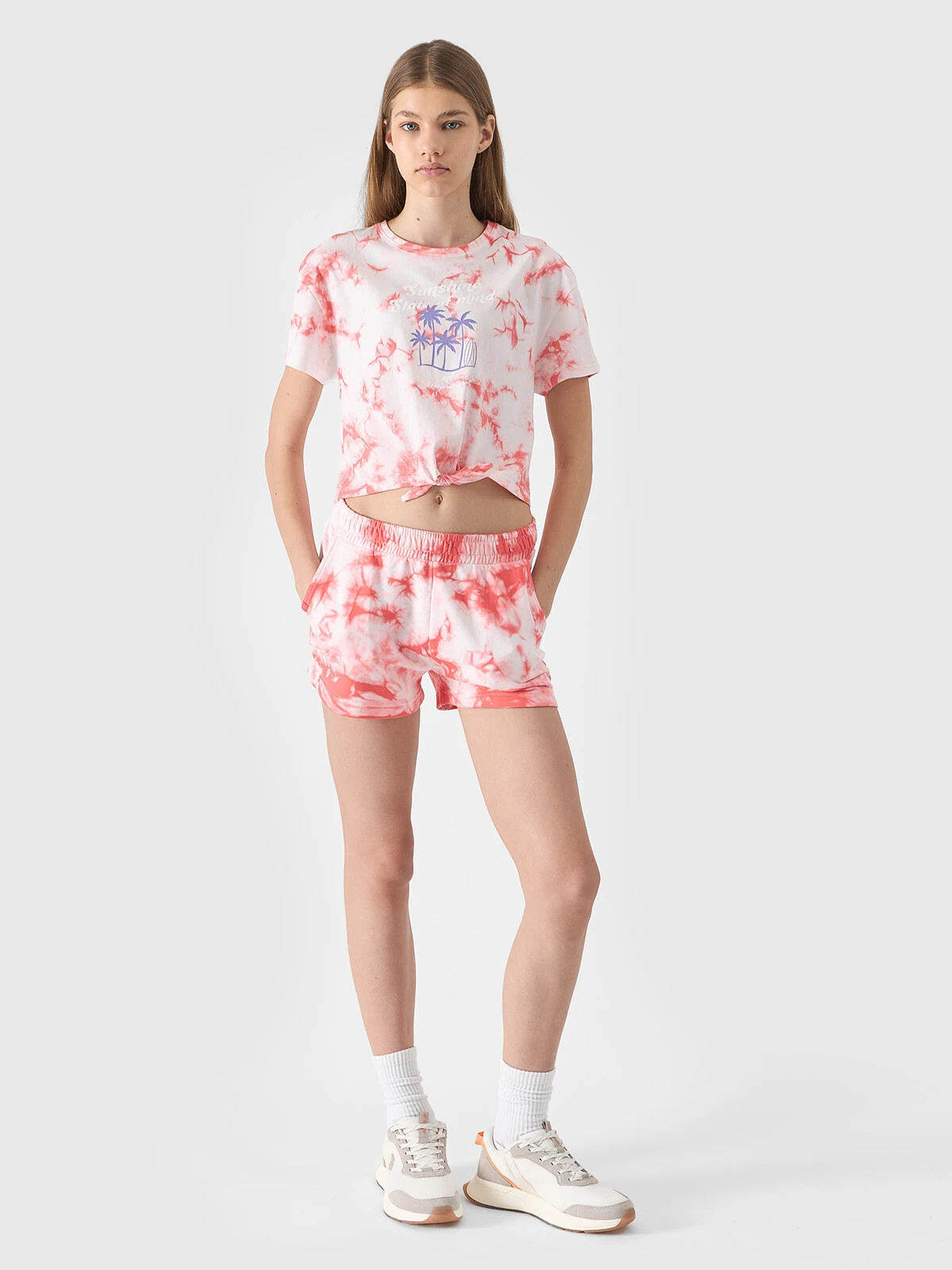 Girls' T-shirt with 4F print - multicolored