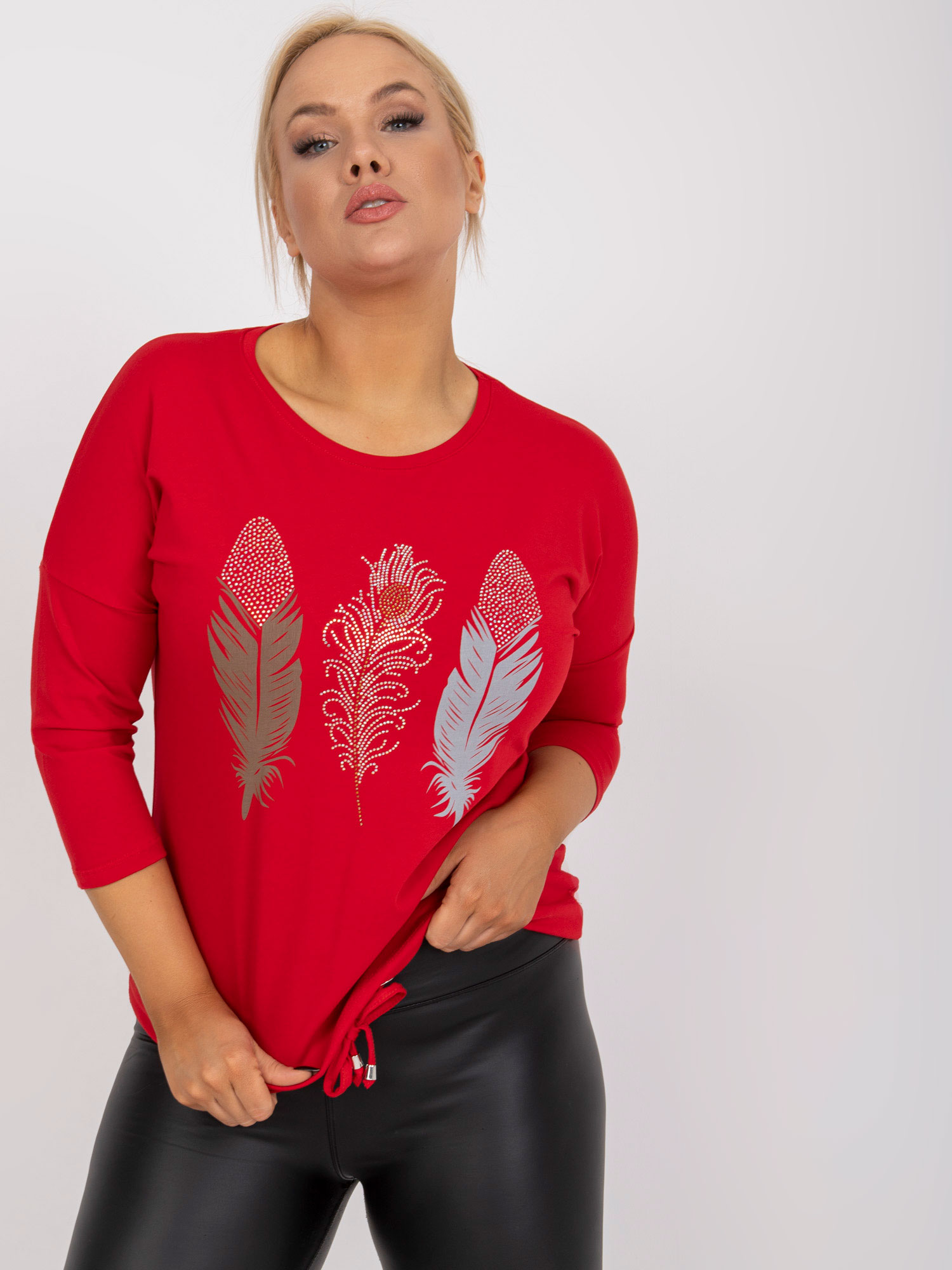 Red blouse for everyday wear with a round neckline