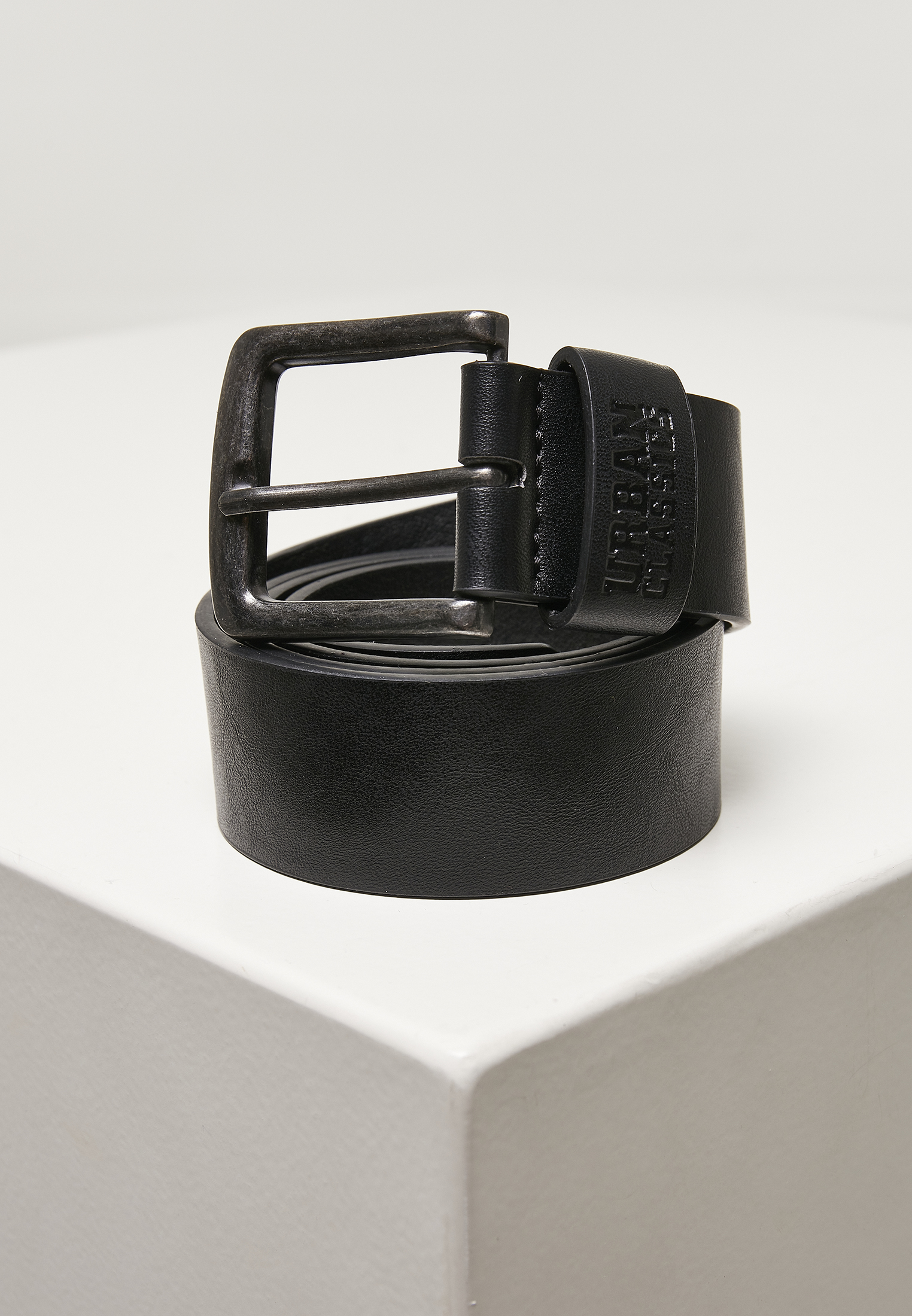 Black belt made of recycled imitation leather