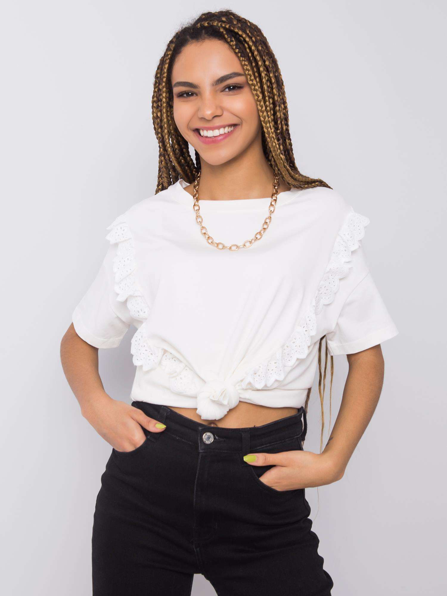 White Cotton T-shirt With Ruffles