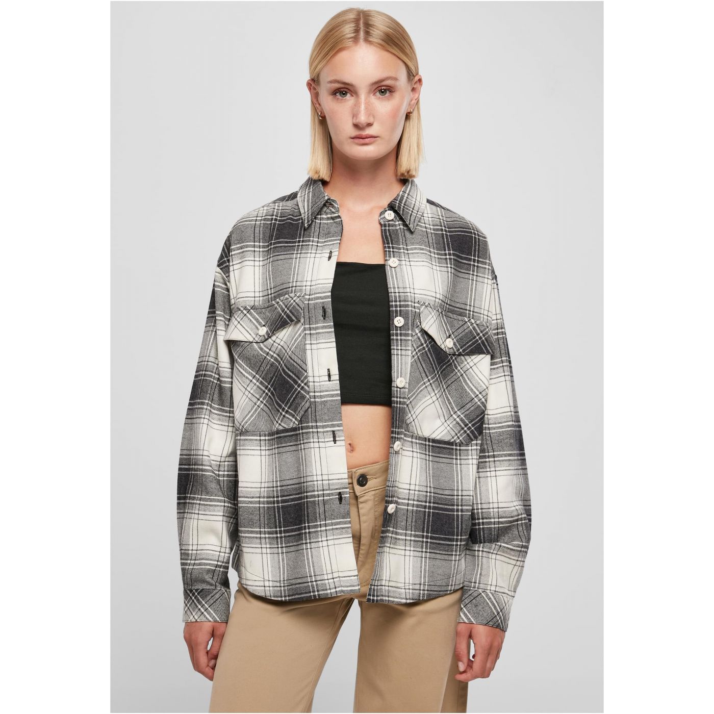Women&#039;s oversized shirt white sand/black