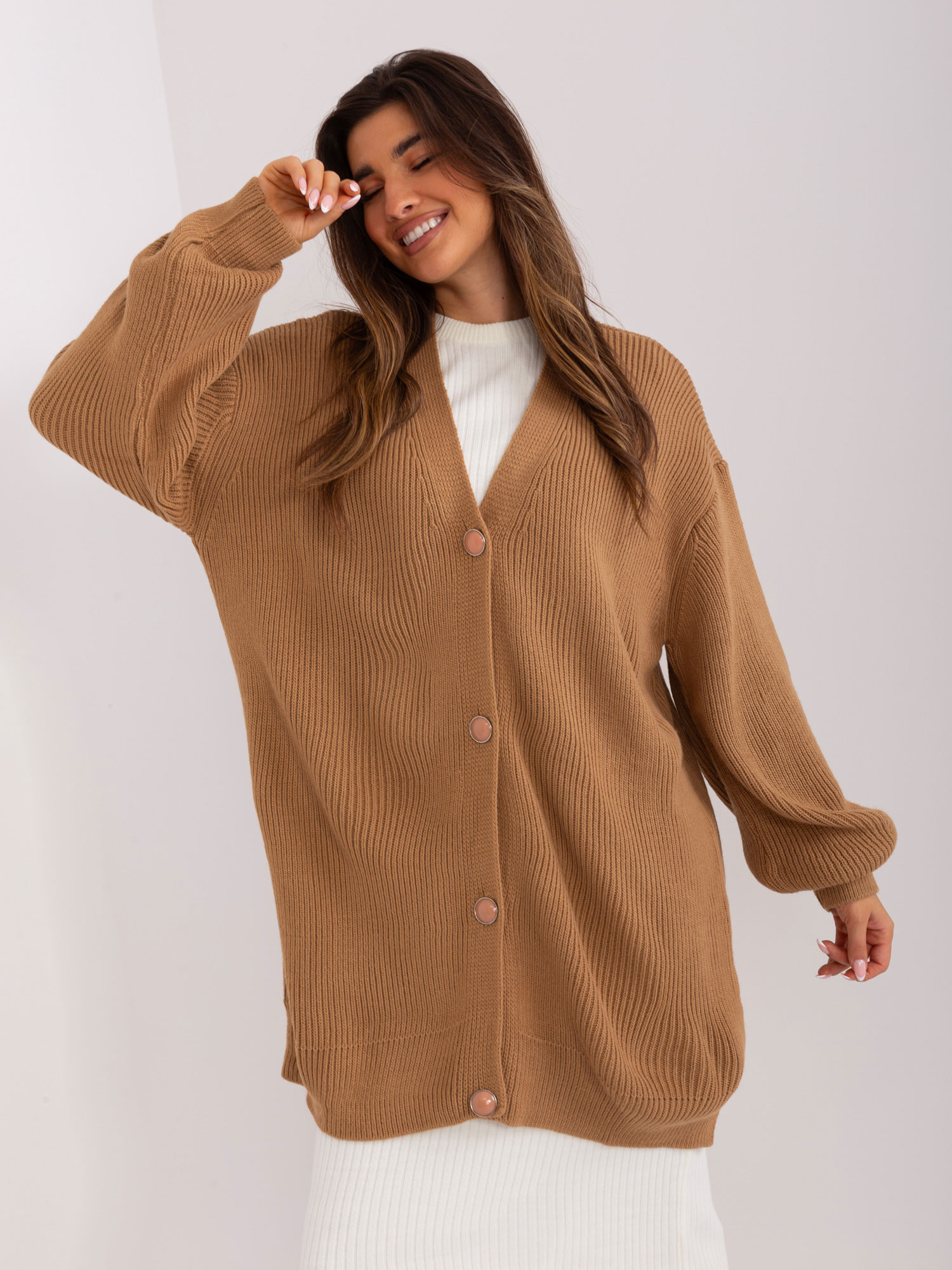 Camel Oversize Cardigan With Buttons