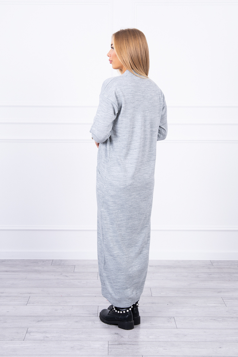 Pulover cardigan lung legat la talie gri