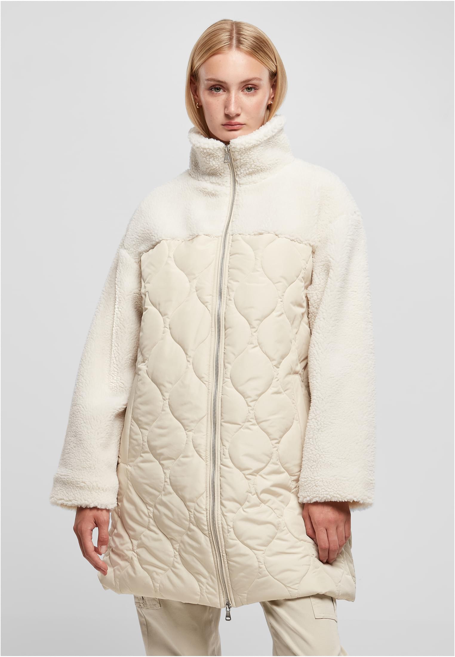 Women's Oversized Sherpa Quilted Coat Softseagrass/white Sand