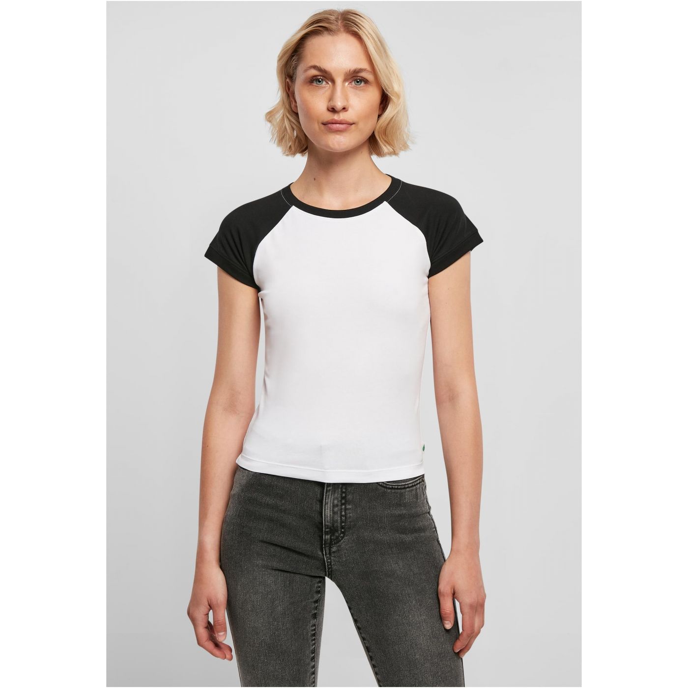 Women's Organic Stretch Short Retro Baseball T-Shirt White/Black