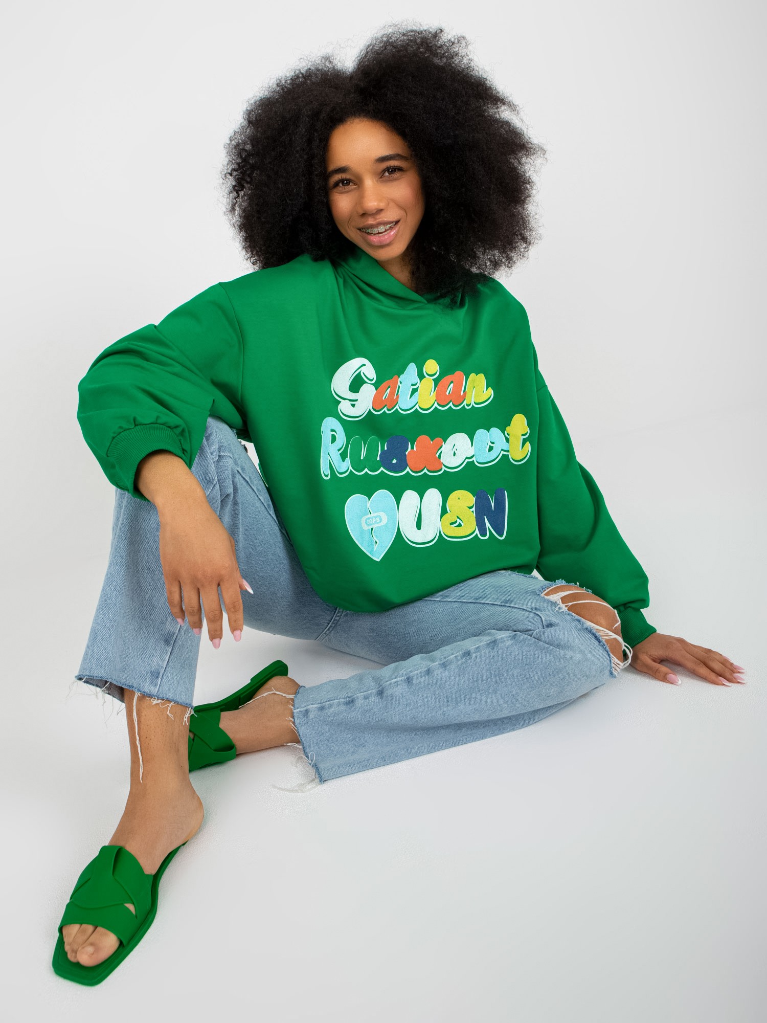 Women's Green Oversize Sweatshirt With Print