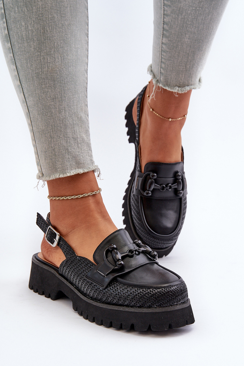 Women's Flat Heeled Sandals with Trim Black D&A