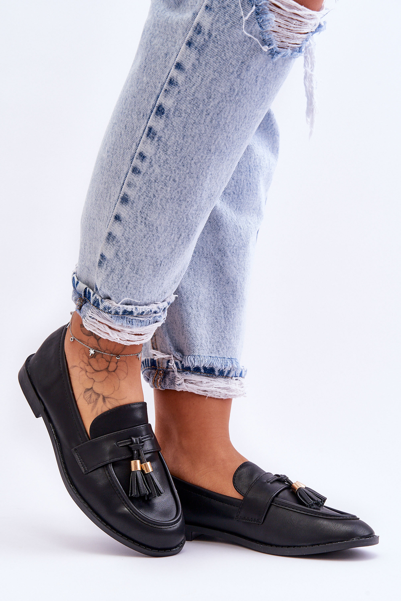 Classic leather loafers with fringe black Camis