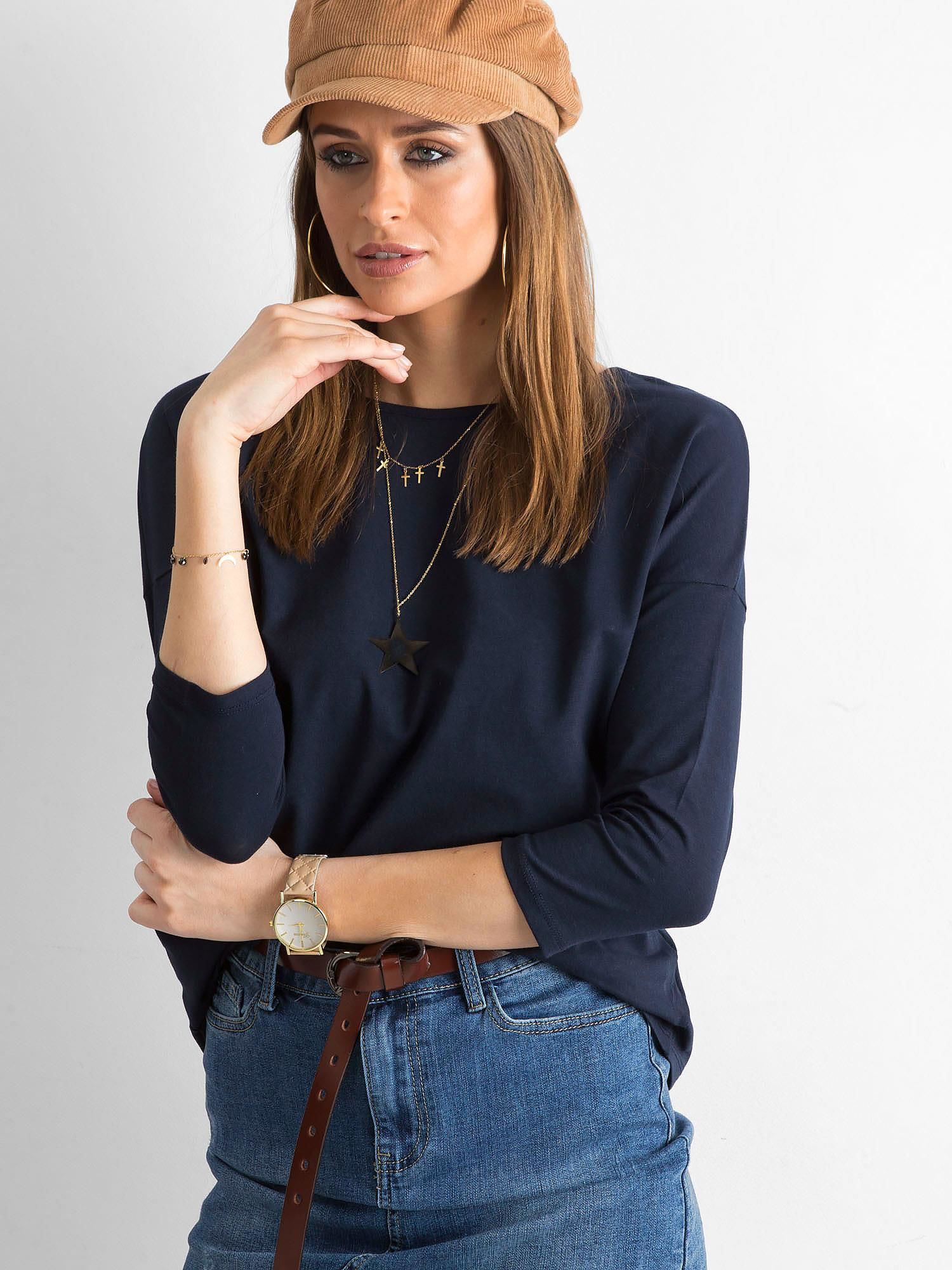 Basic Blouse With 3/4 Sleeves Dark Blue