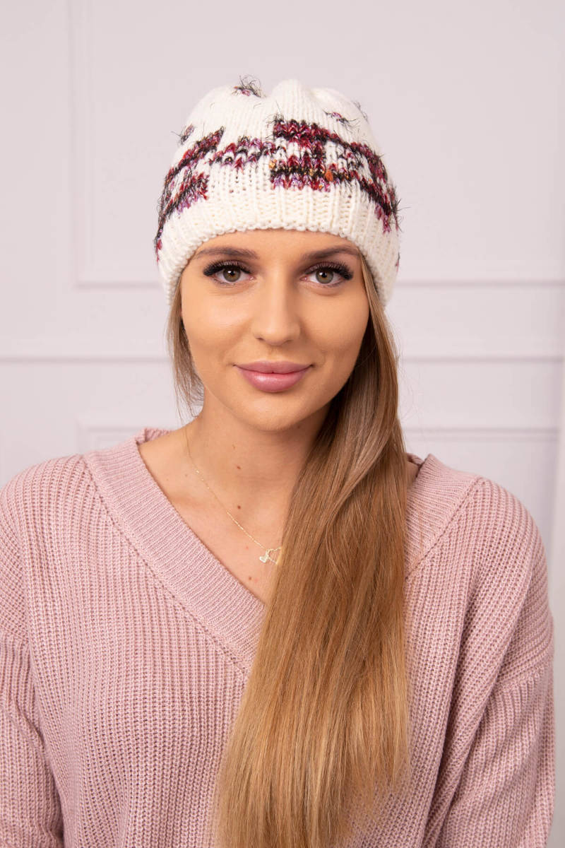 Ladies beanie Otylia K387 ecru+burgundy