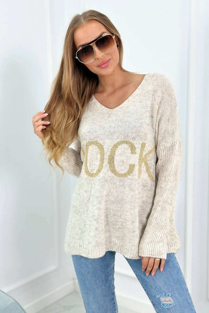 Sweater With Inscription Rock Light Beige