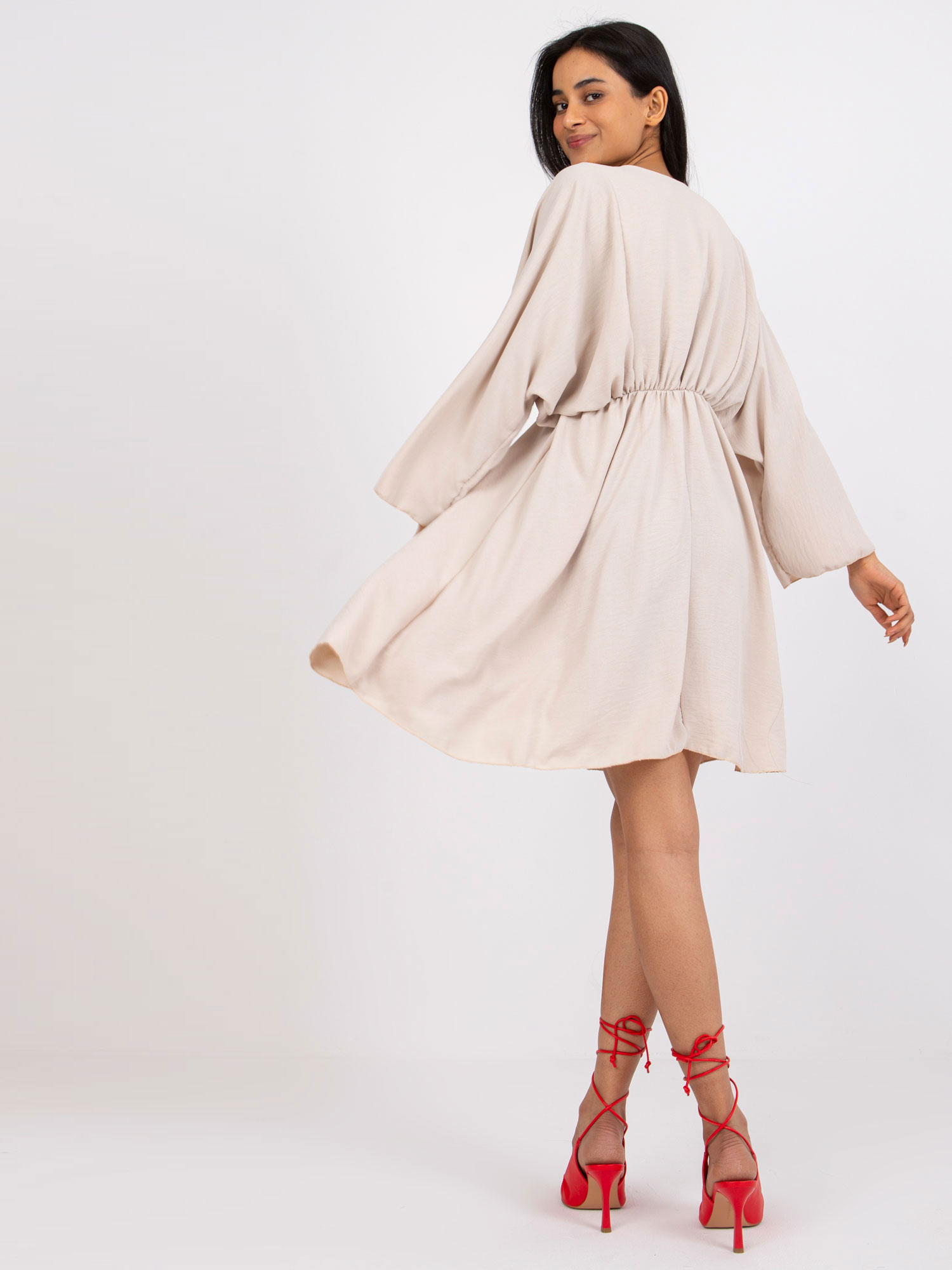 Light Beige Airy Dress With Long Sleeves Zayna