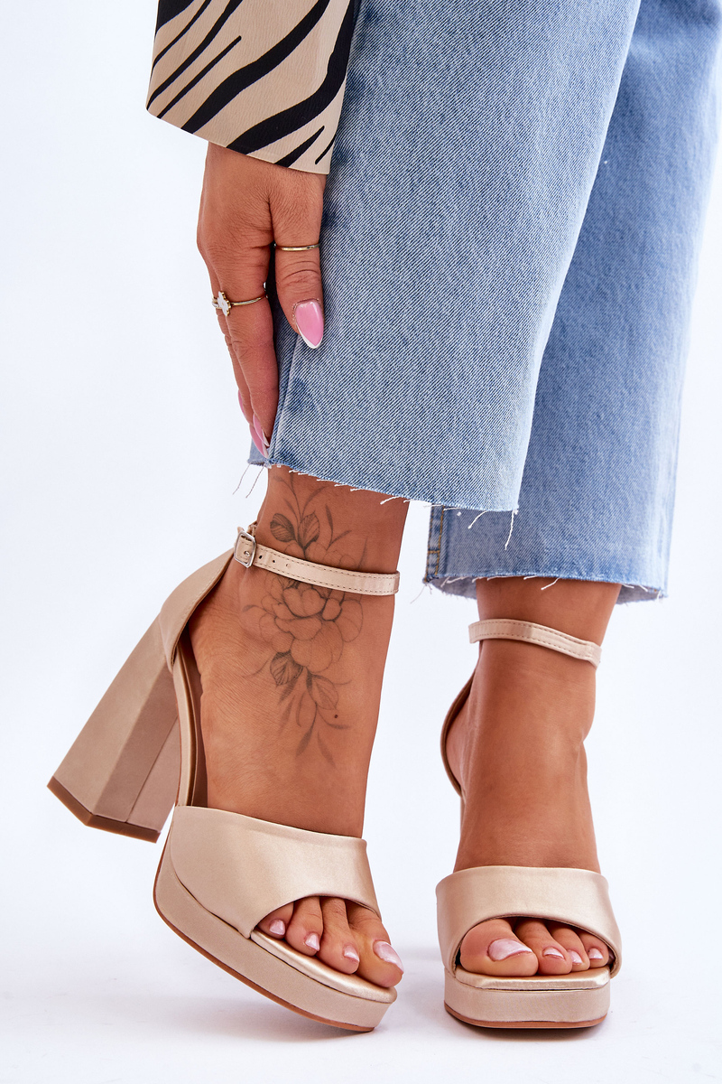 Satin Sandals On Robust Heels Beige Eternity