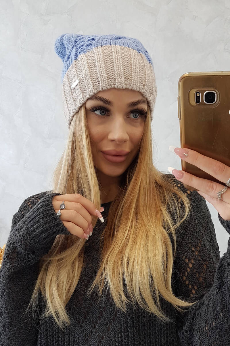 Beanie with fleece Paris K212 blue+beige