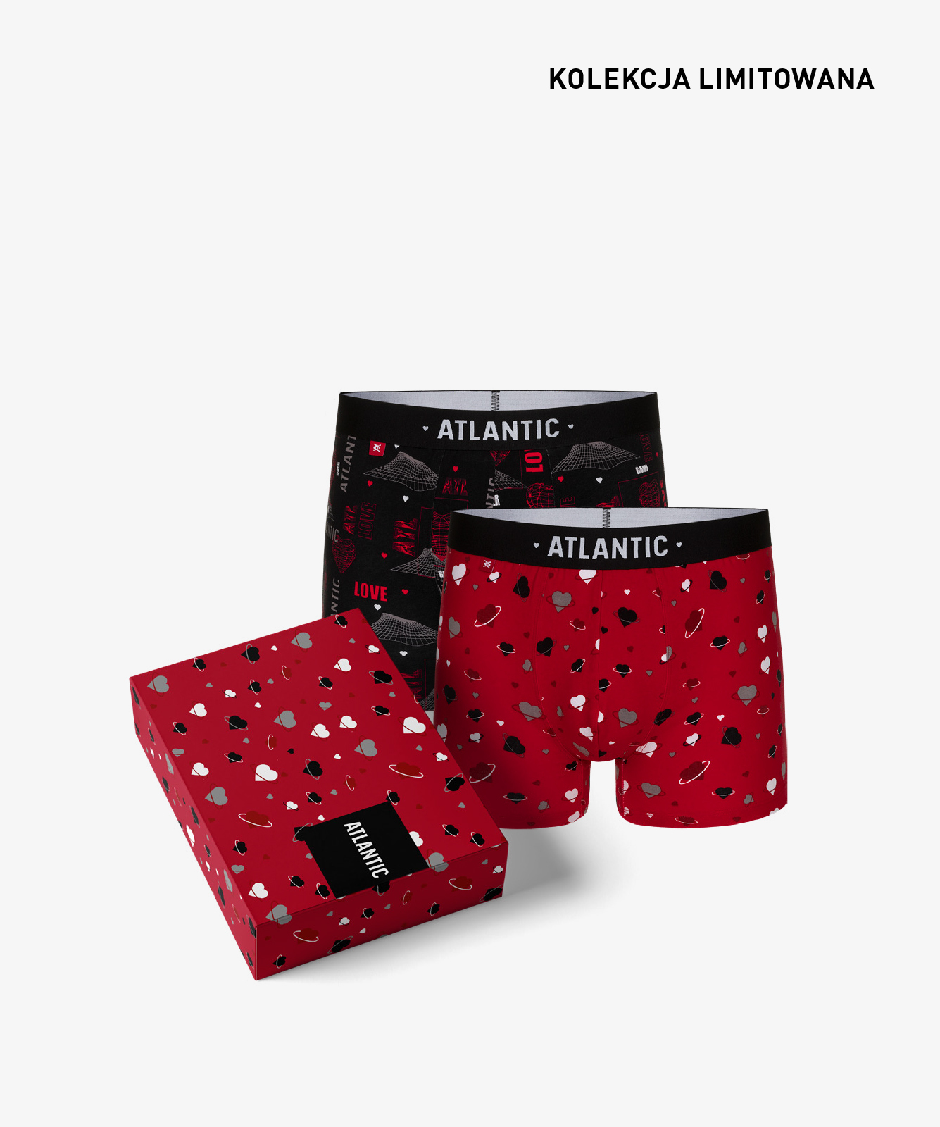 Levně Pánské boxerky Love ATLANTIC 2Pack + dárková krabička - černá, červená