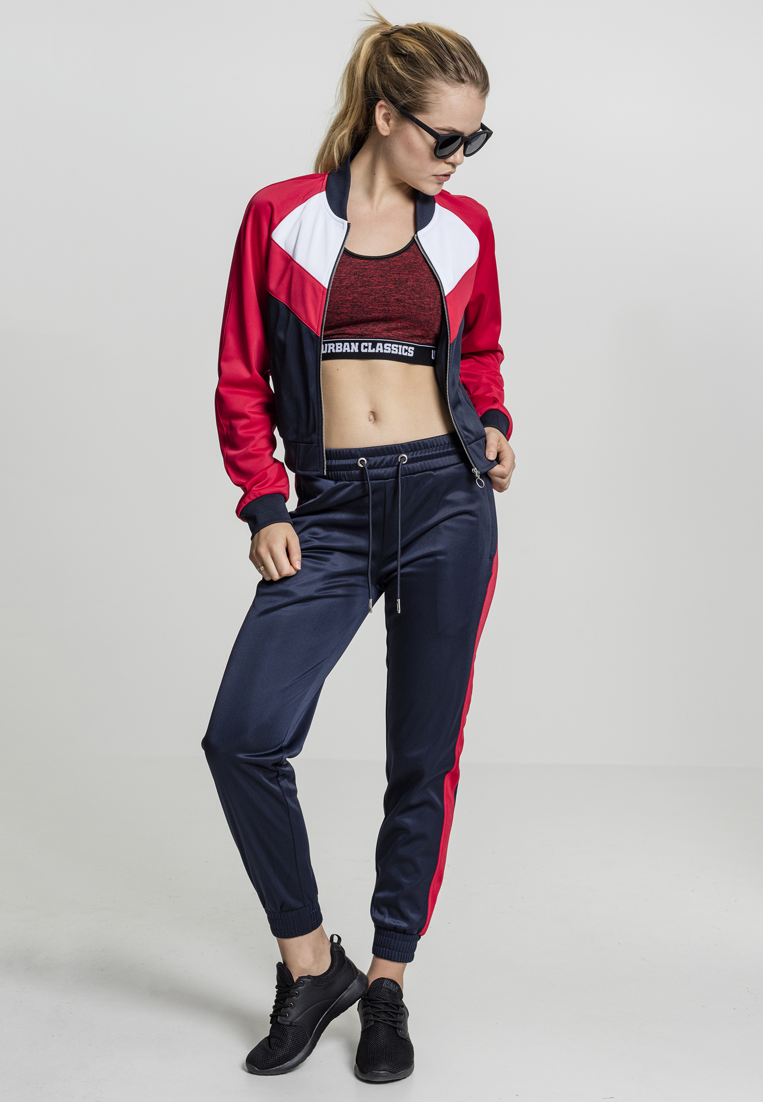 Women's Short Raglan Track Jacket Navy/Fiery Red/White