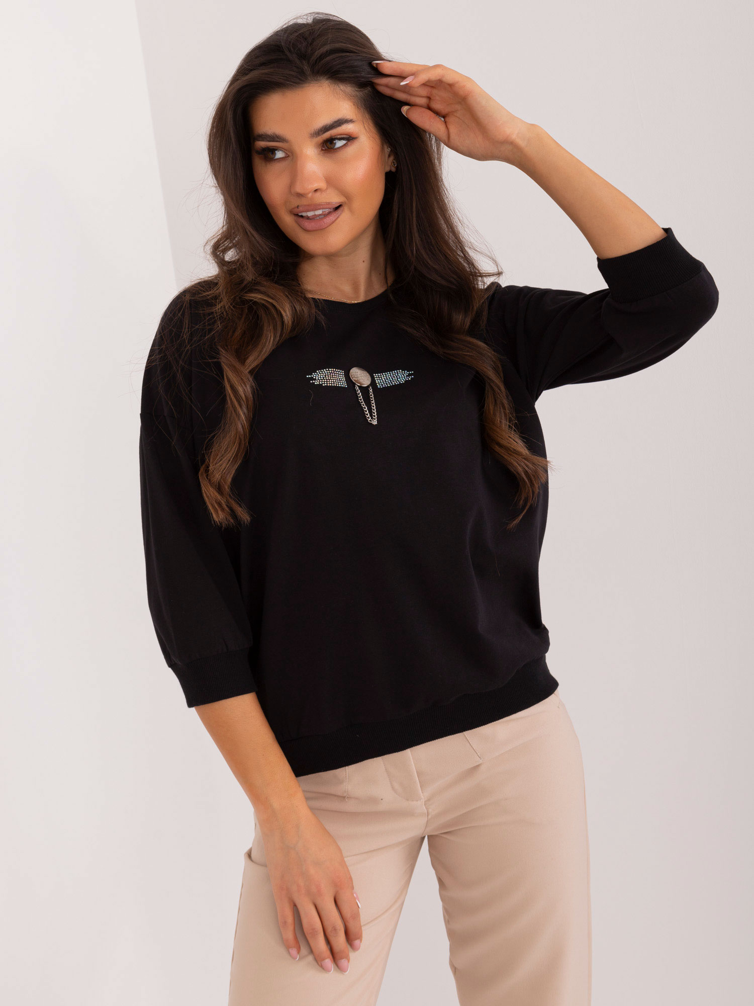 Women's Black Casual Blouse with Round Neckline