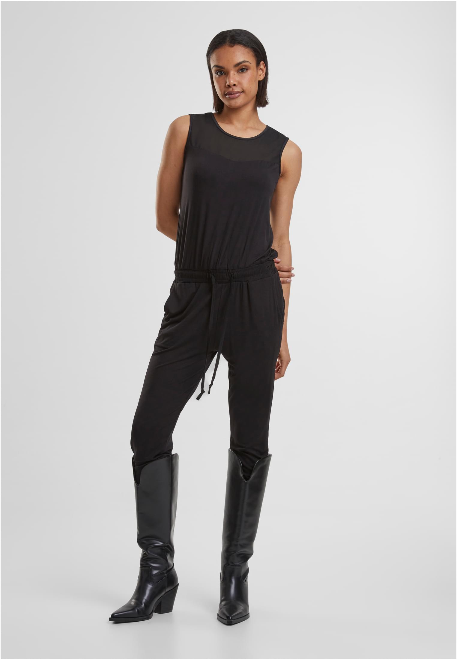 Women's Long Tech Mesh Jumpsuit In Black