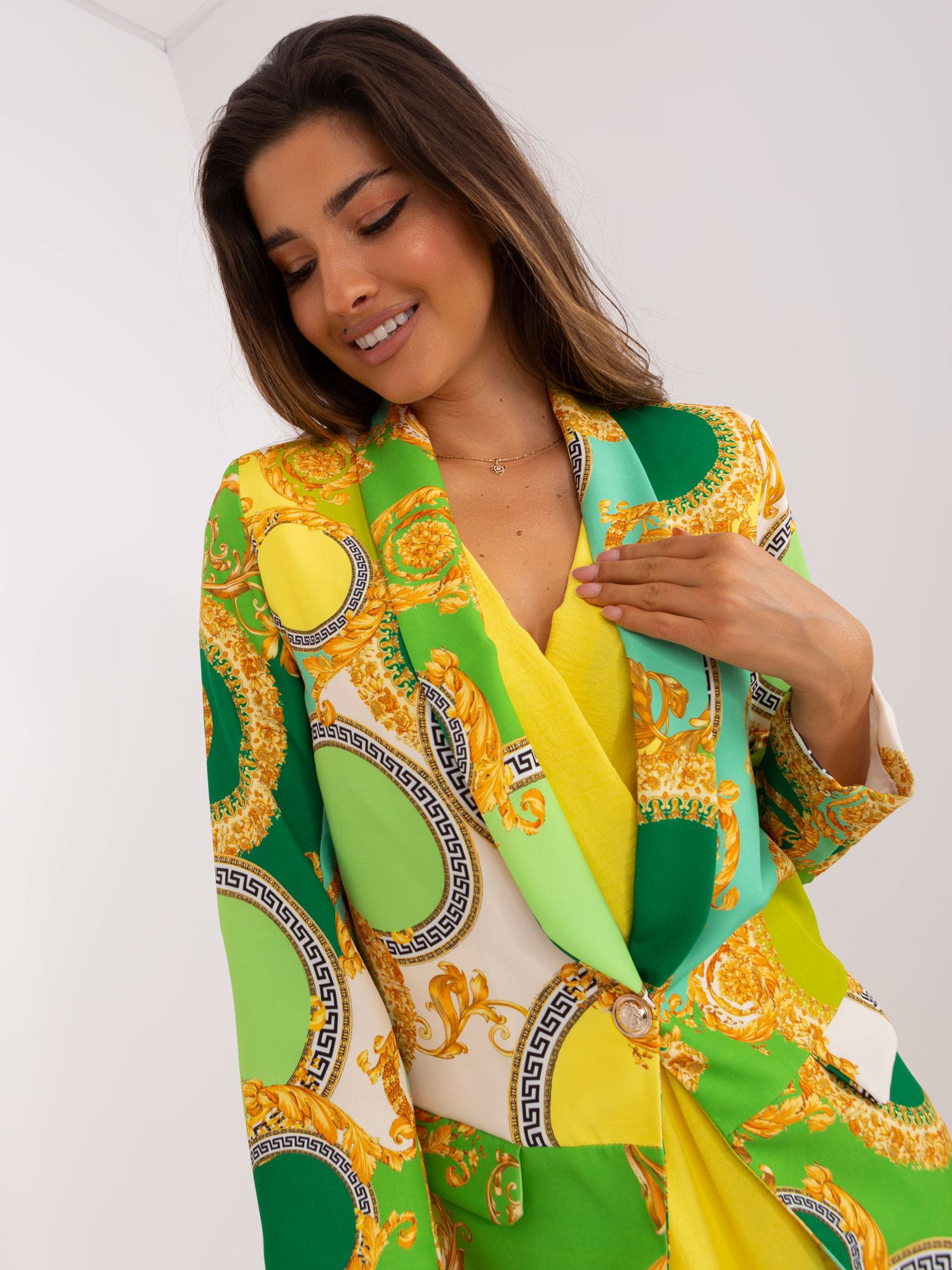 Lady's green-yellow patterned jacket