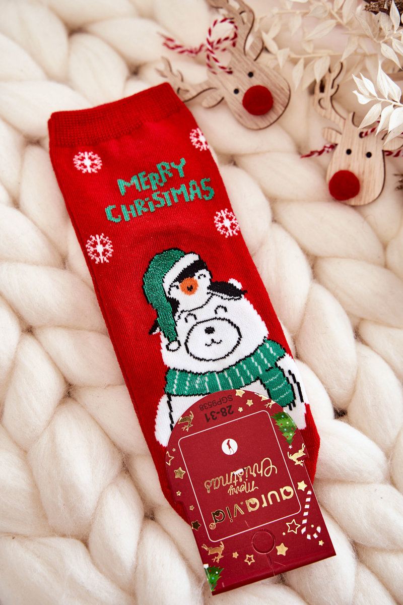 Levně Dětské ponožky "Merry Christmas" Lední medvěd červene