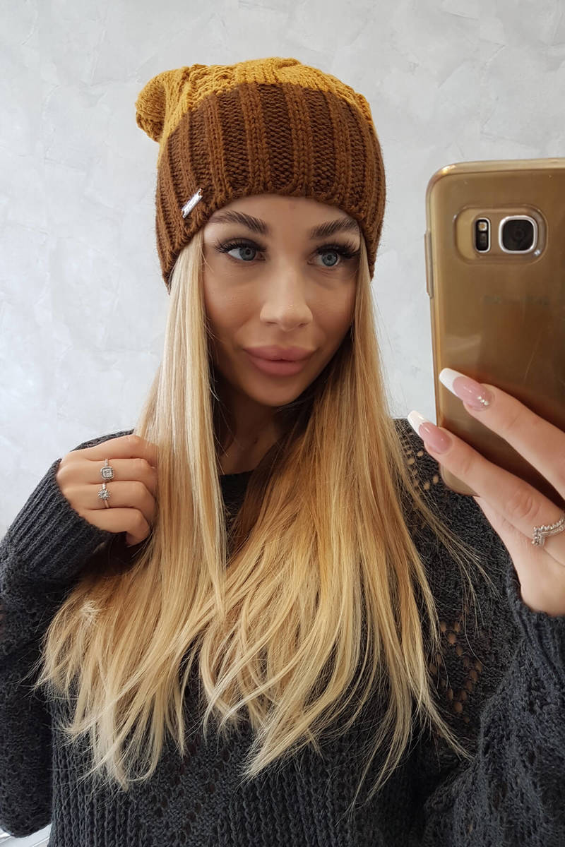 Beanie with fleece Paris K212 mustard+brown
