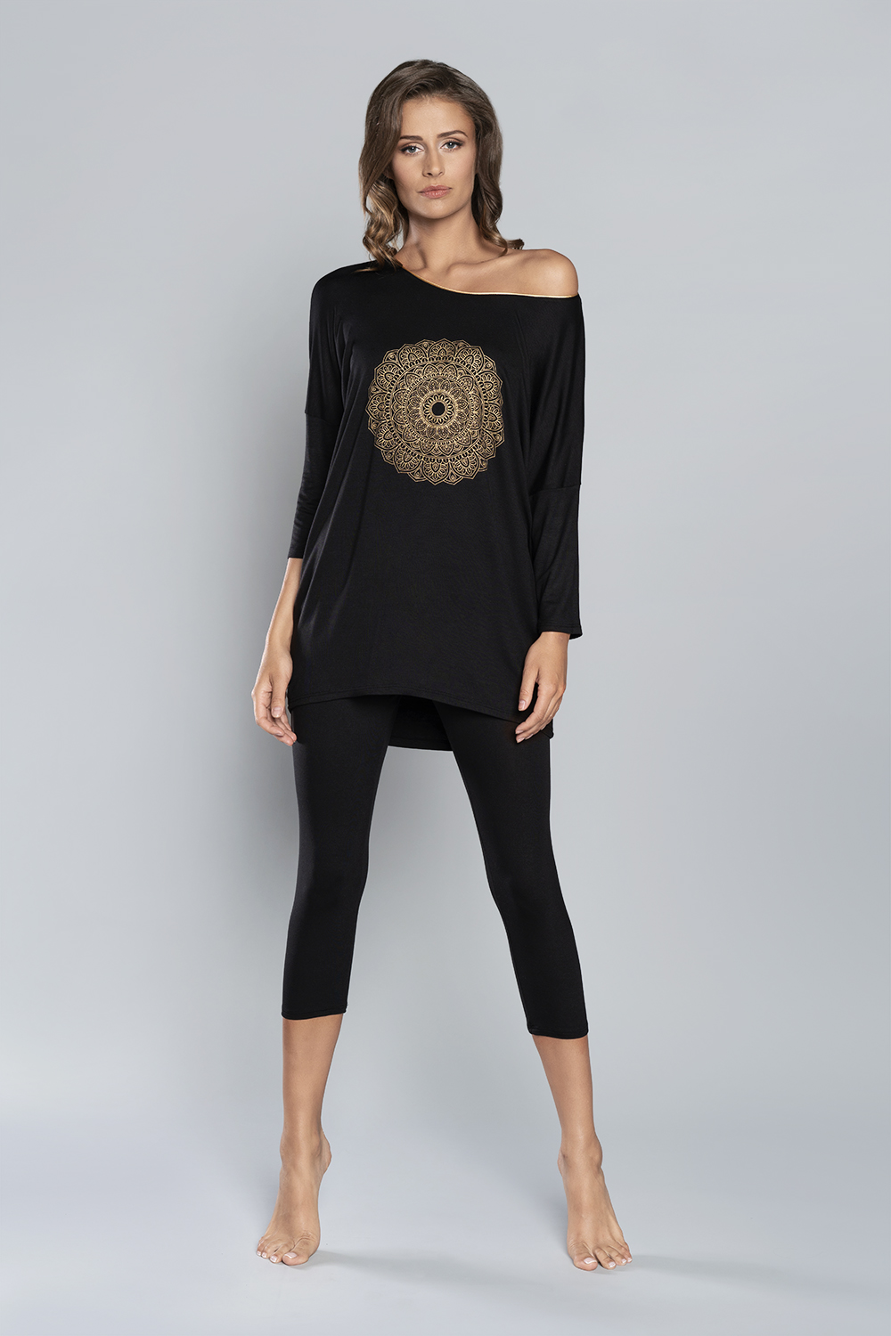 Pyjamas Mandala 3/4 Sleeve, 3/4 Legs - Black