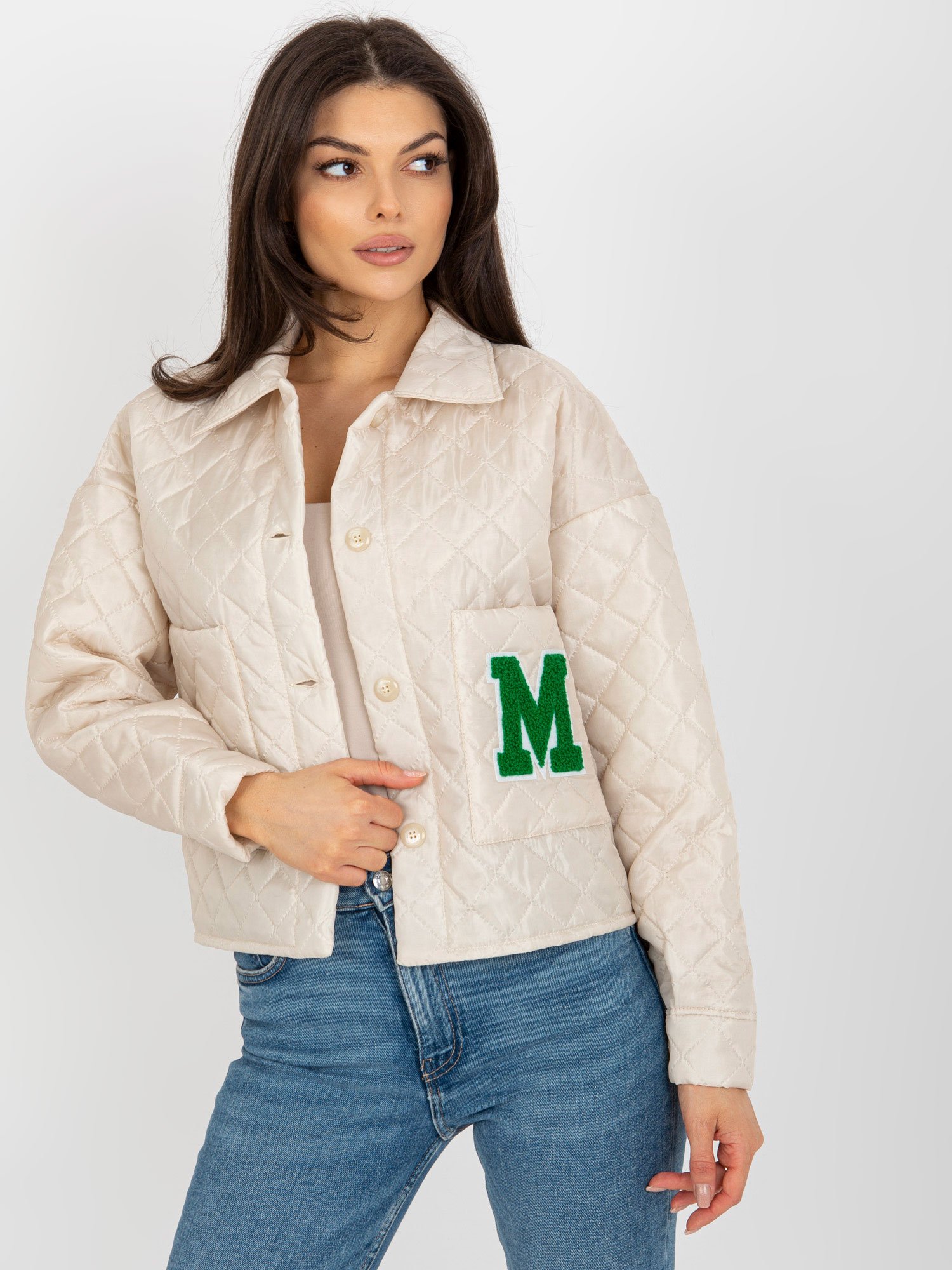 Light beige transitional quilted jacket with collar