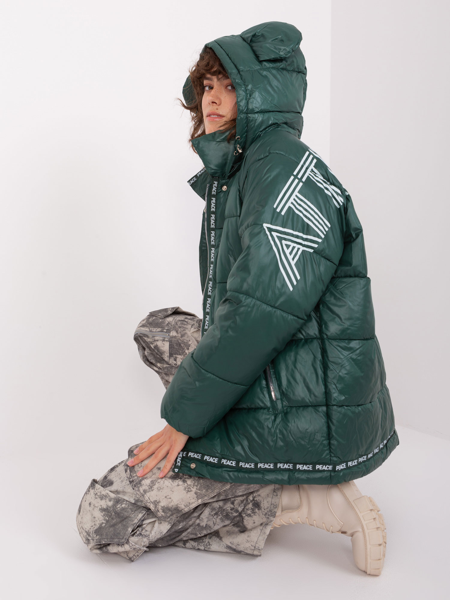 Dark green quilted winter jacket